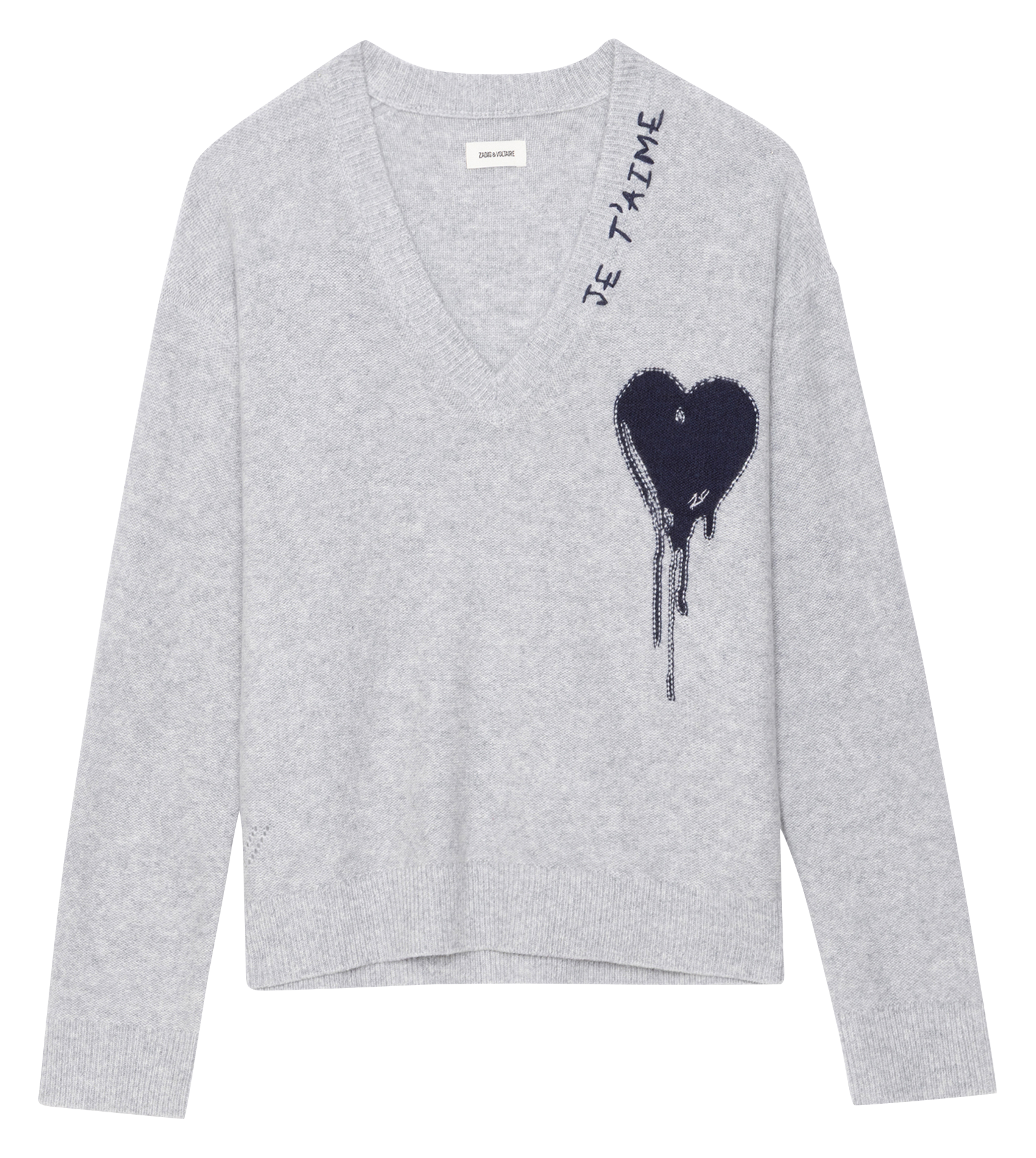 Pull droit col V en cachemire imprimé ZADIG&VOLTAIRE Gris