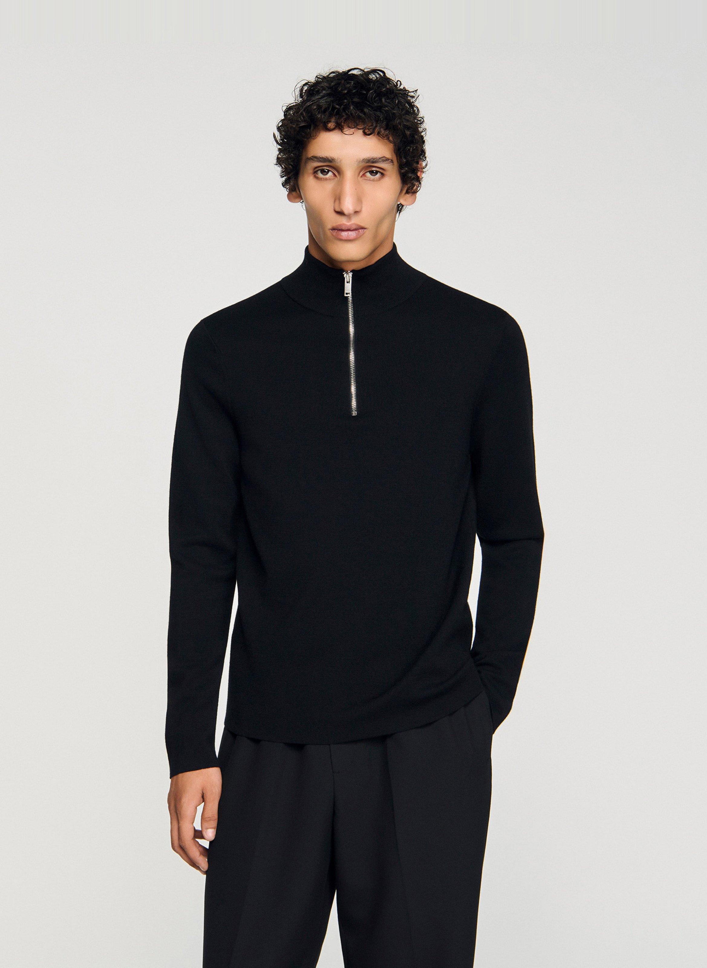 Rechte wollen trui met opstaande kraag en rits SANDRO