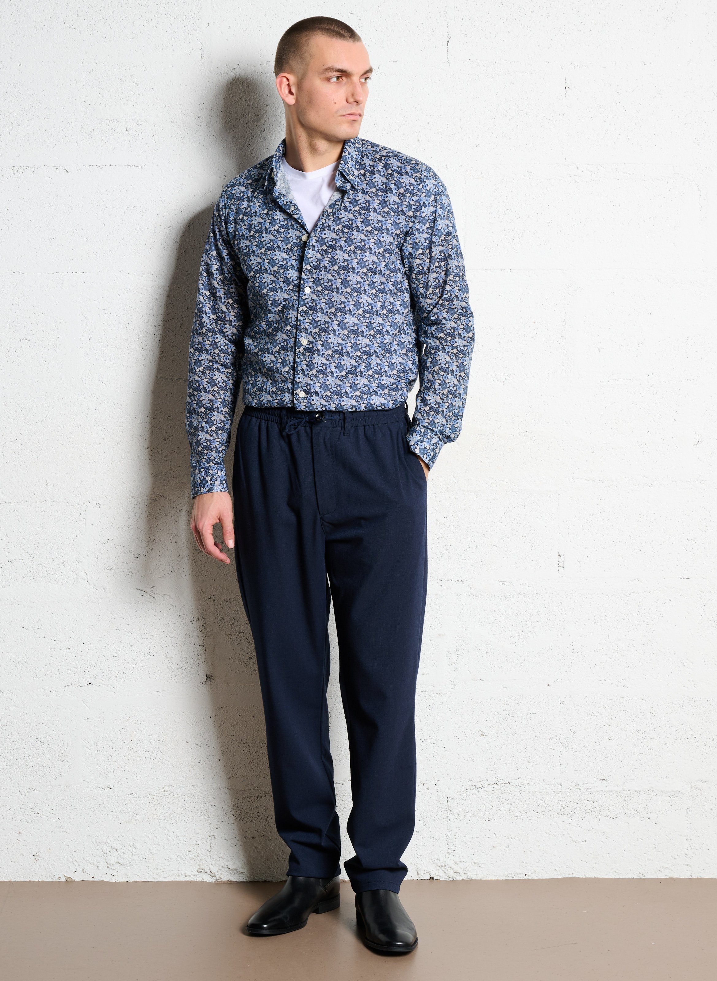 Chemise slim col classique imprimé fleuri en coton AU PRINTEMPS PARIS Bleu