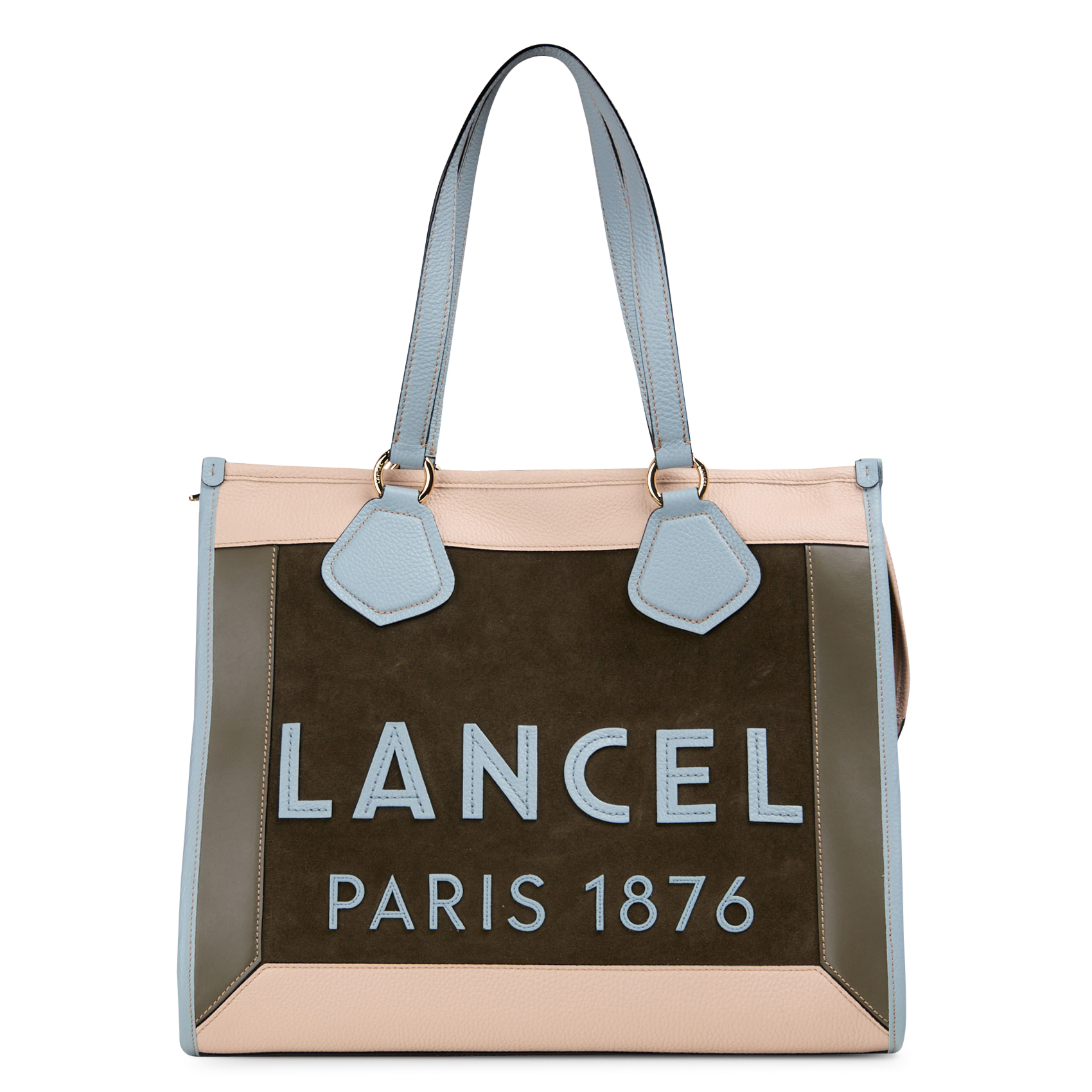Leather clutch bag LANCEL Khaki