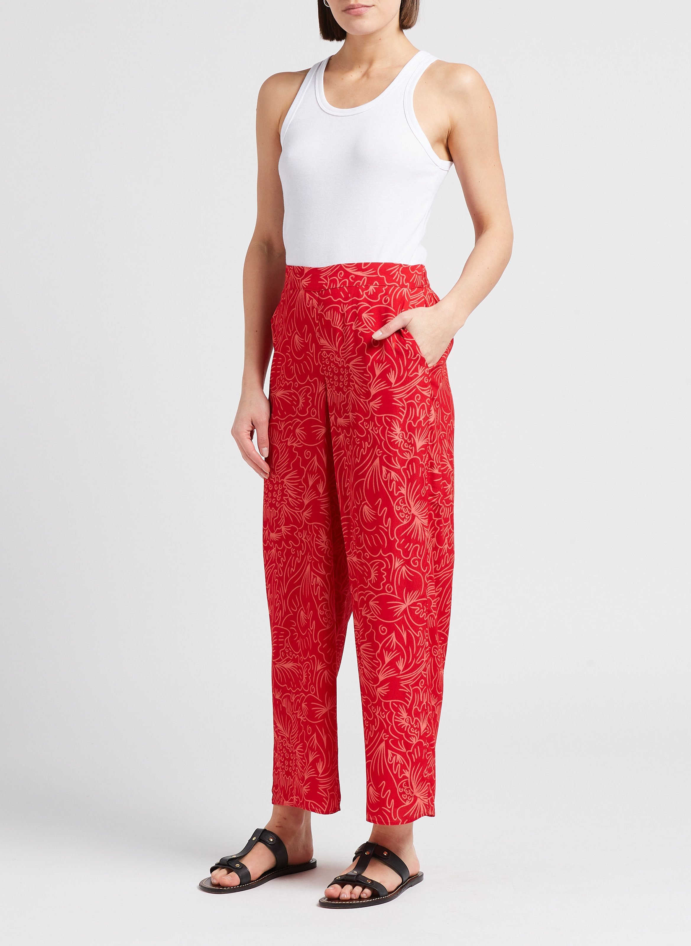 Pantalon large taille haute imprimé  SOI PARIS Rouge