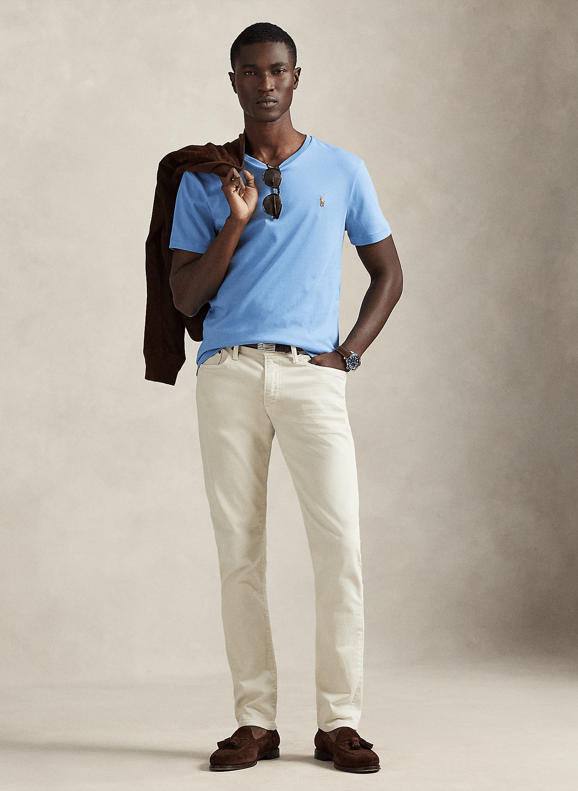 Round-neck slim-fit pima cotton T-shirt with Pony Player POLO RALPH LAUREN Blue