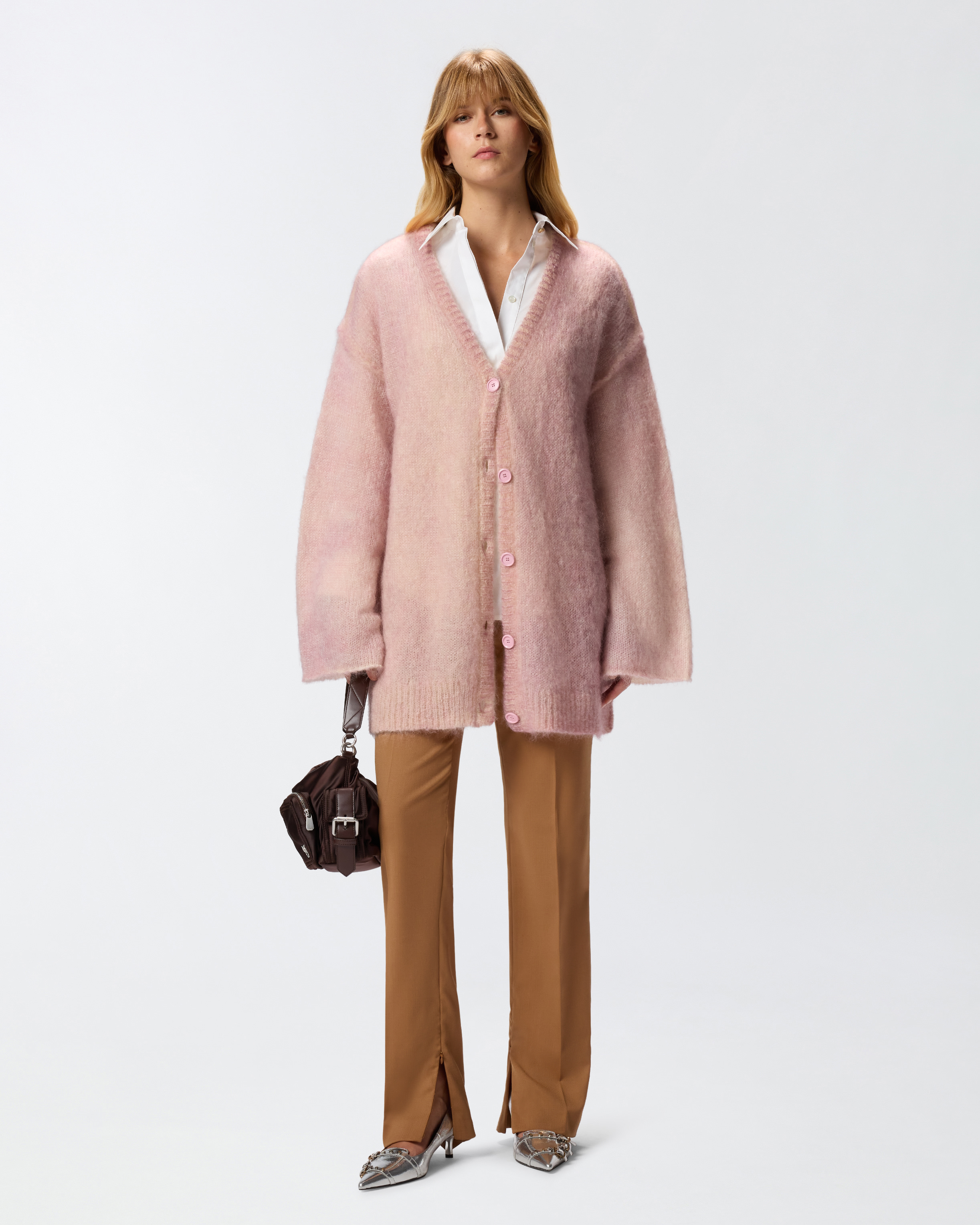 Long buttoned cardigan PINKO Pink