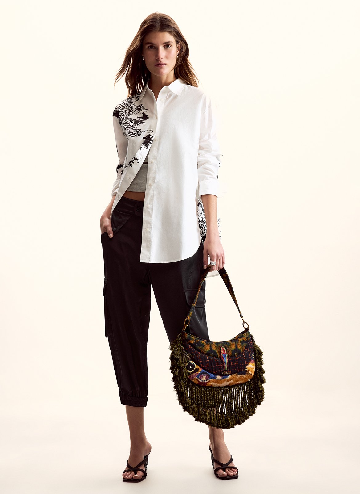 Oversized, katoenen blouse met klassieke kraag en print DESIGUAL Wit