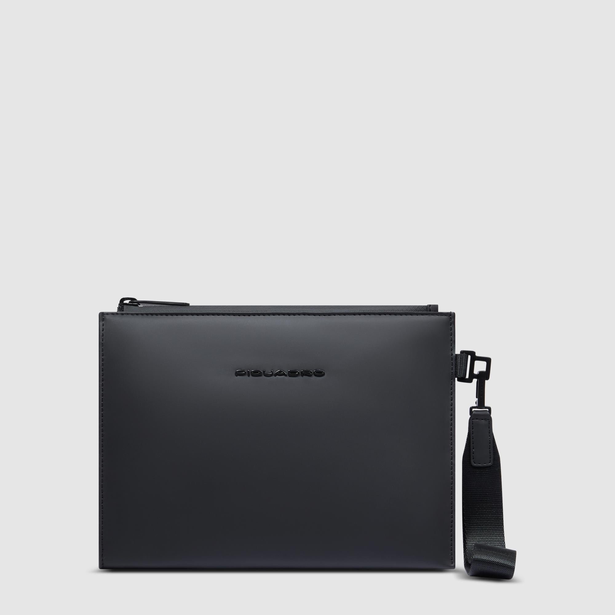 Water-repellent canvas clutch with removable handle PIQUADRO Black