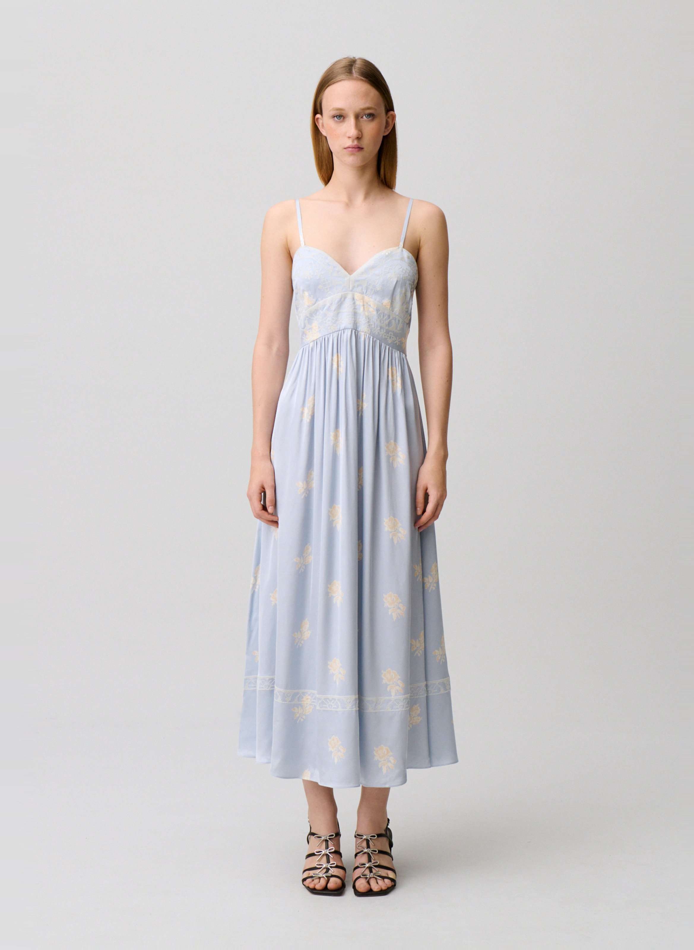 Langes, besticktes Kleid mit V-Ausschnitt CLAUDIE PIERLOT Mehrfarbig