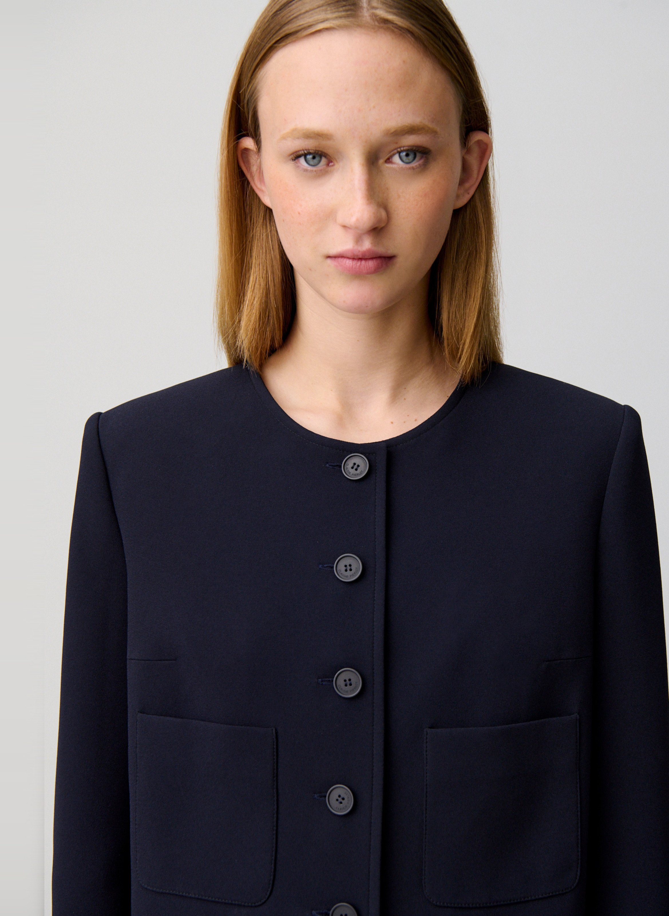 Buttoned round neck solid jacket CLAUDIE PIERLOT Blue