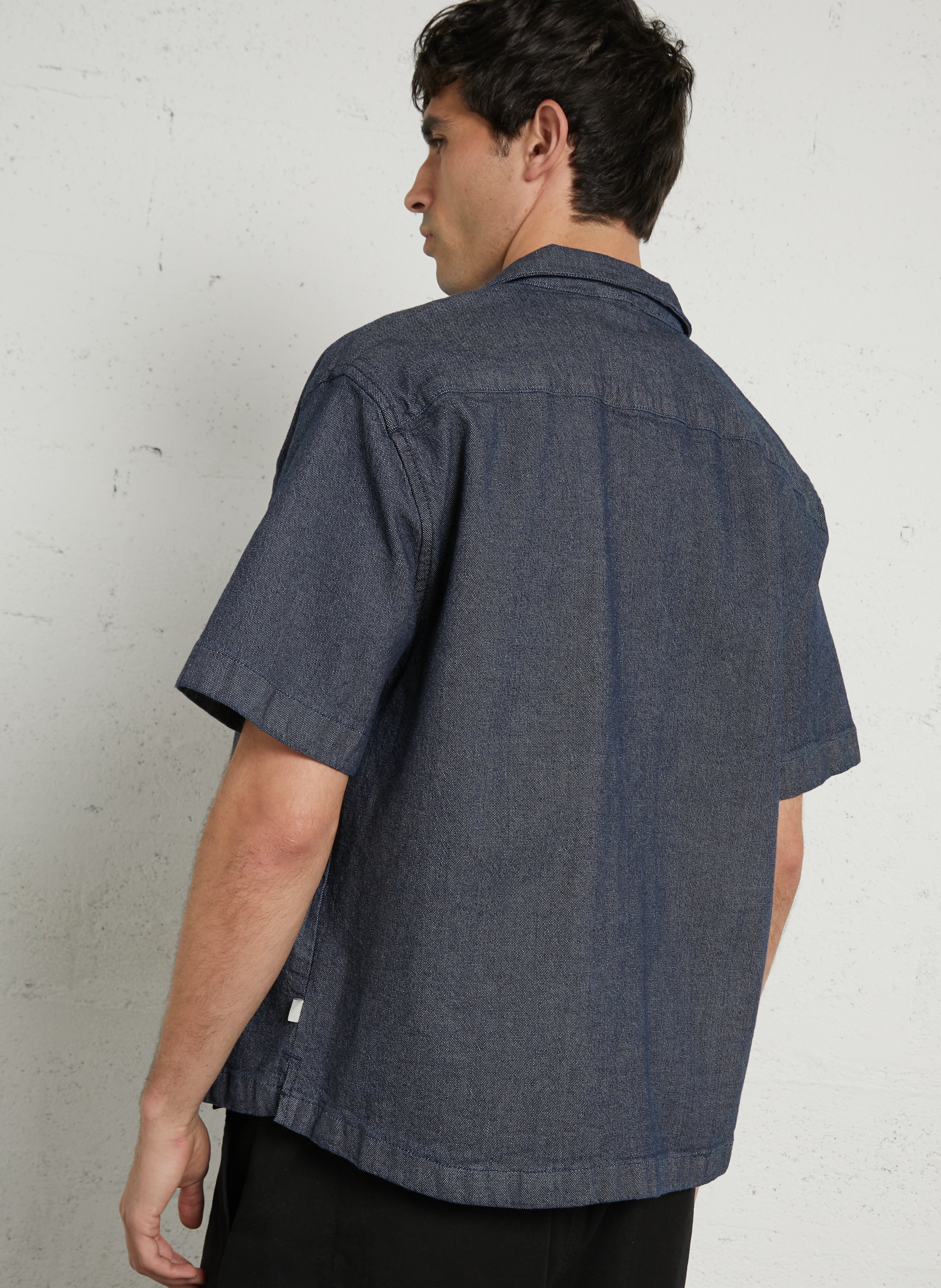 Cotton and linen shirt with classic collar SOLID Blue