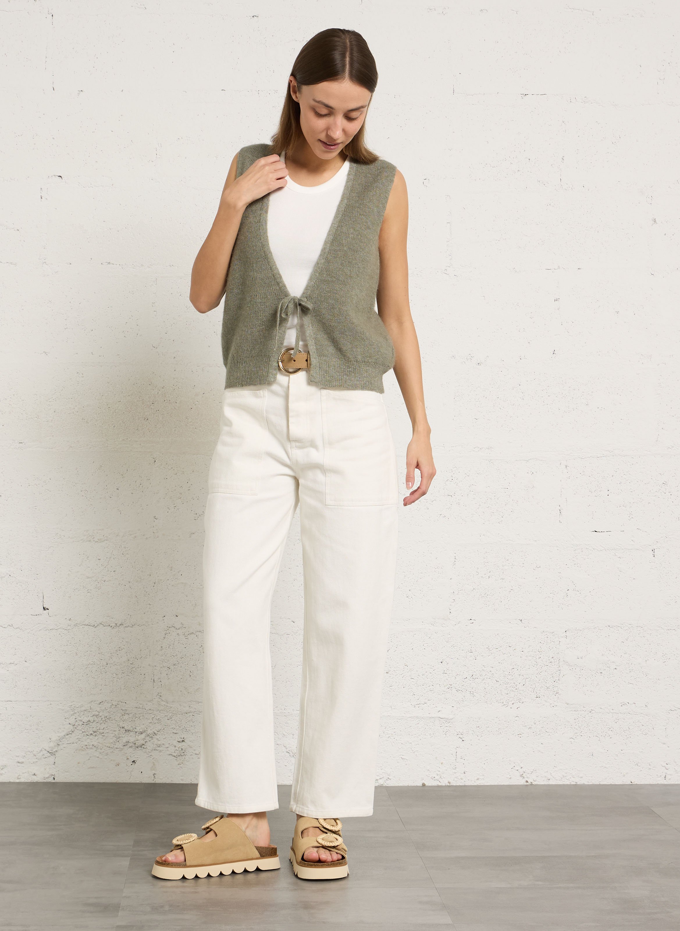 Leather-blend wedge sandals NO NAME Beige