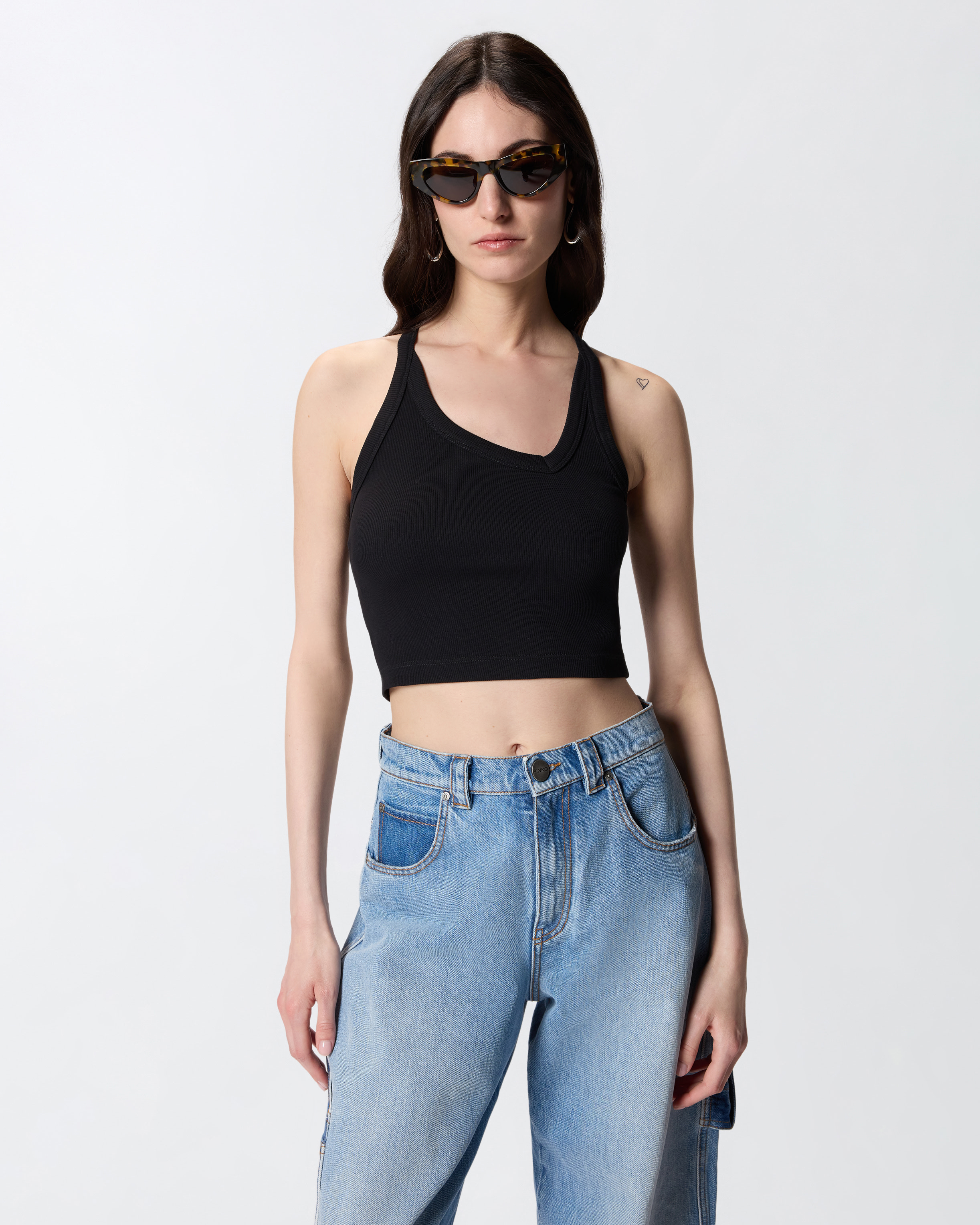 Débardeur cropped à encolure asymétrique PINKO Noir
