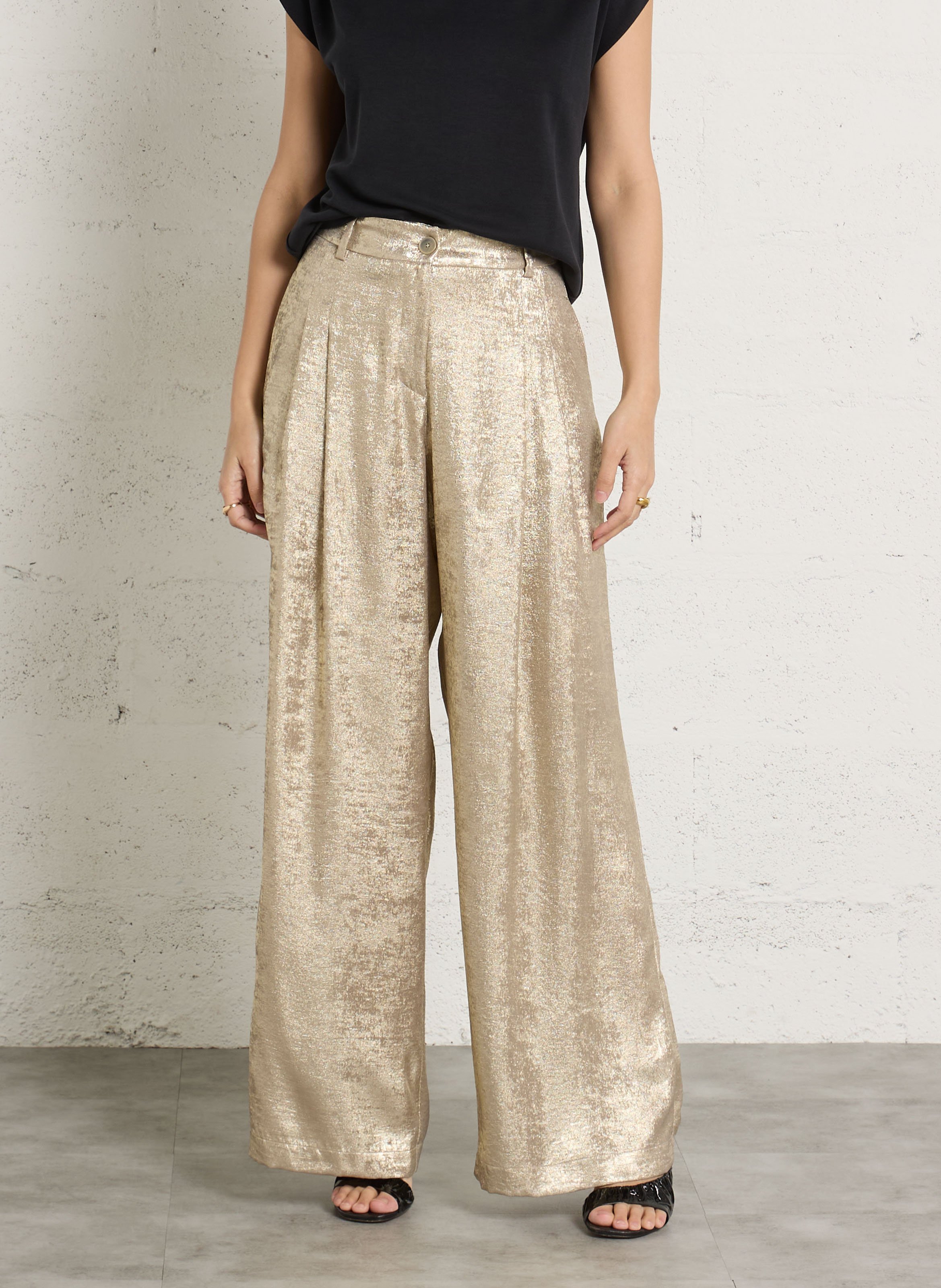 Pantalon large taille haute métallisé THE NEW SOCIETY