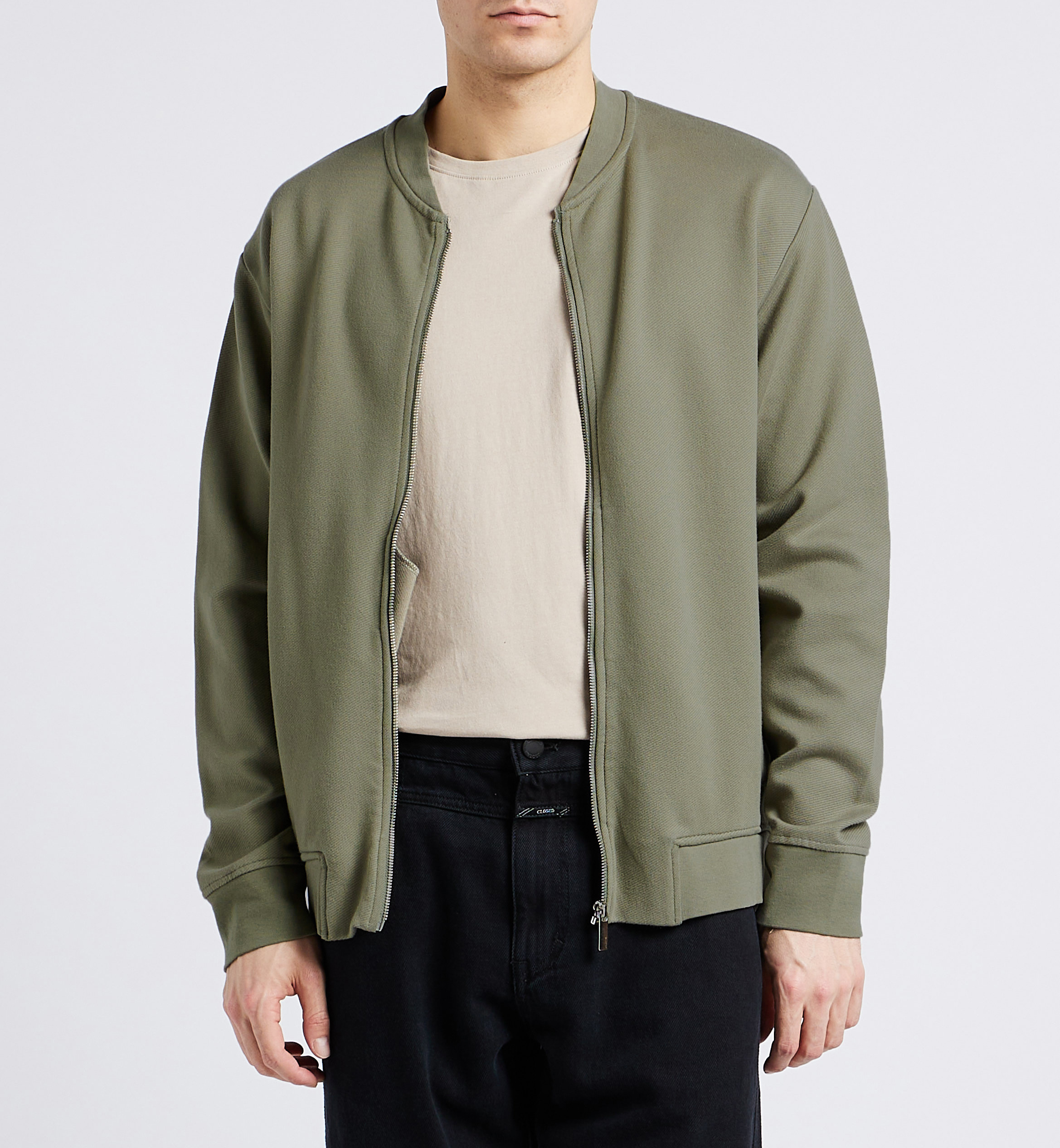 Casual high-neck organic cotton-blend bomber jacket SELECTED Grey