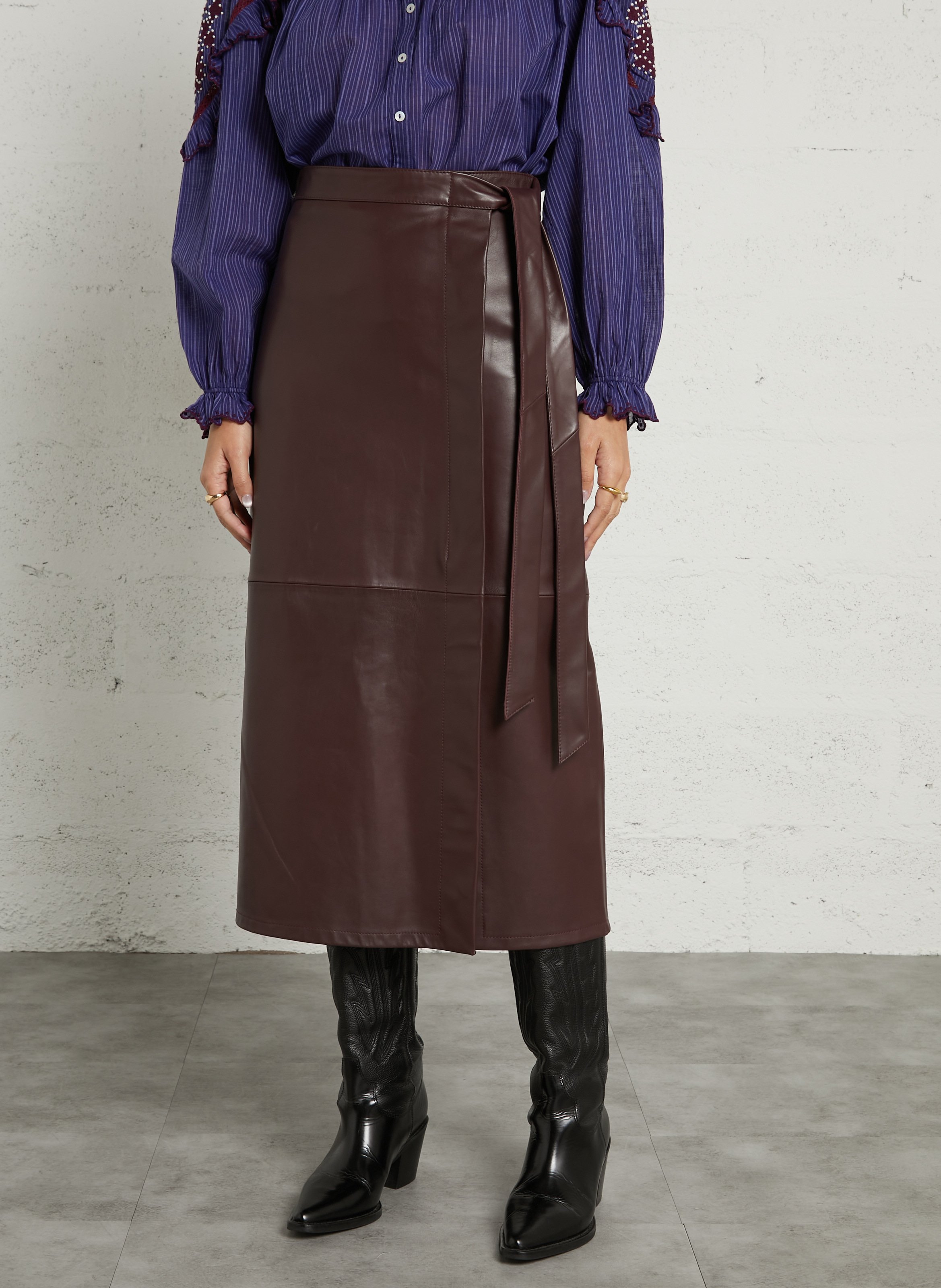 Leather midi skirt LOUISE MISHA Red