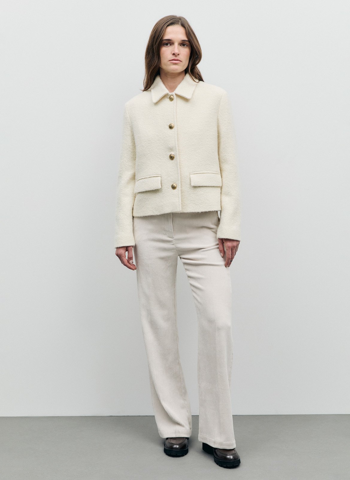 Veste droite col classique en maille GERARD DAREL Beige