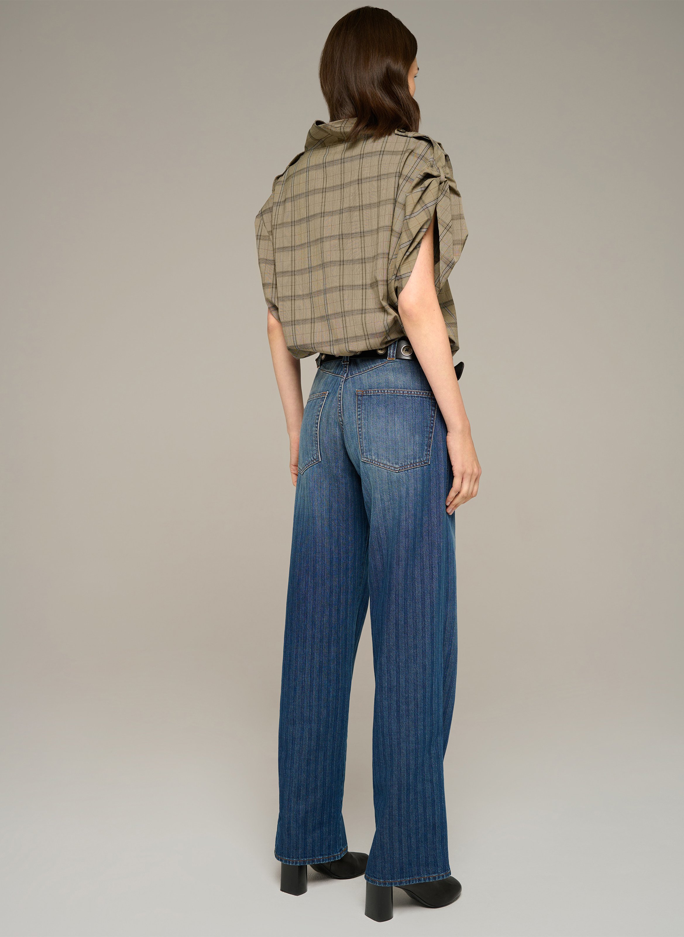 Pantalón recto a rayas de algodón COTELAC Azul