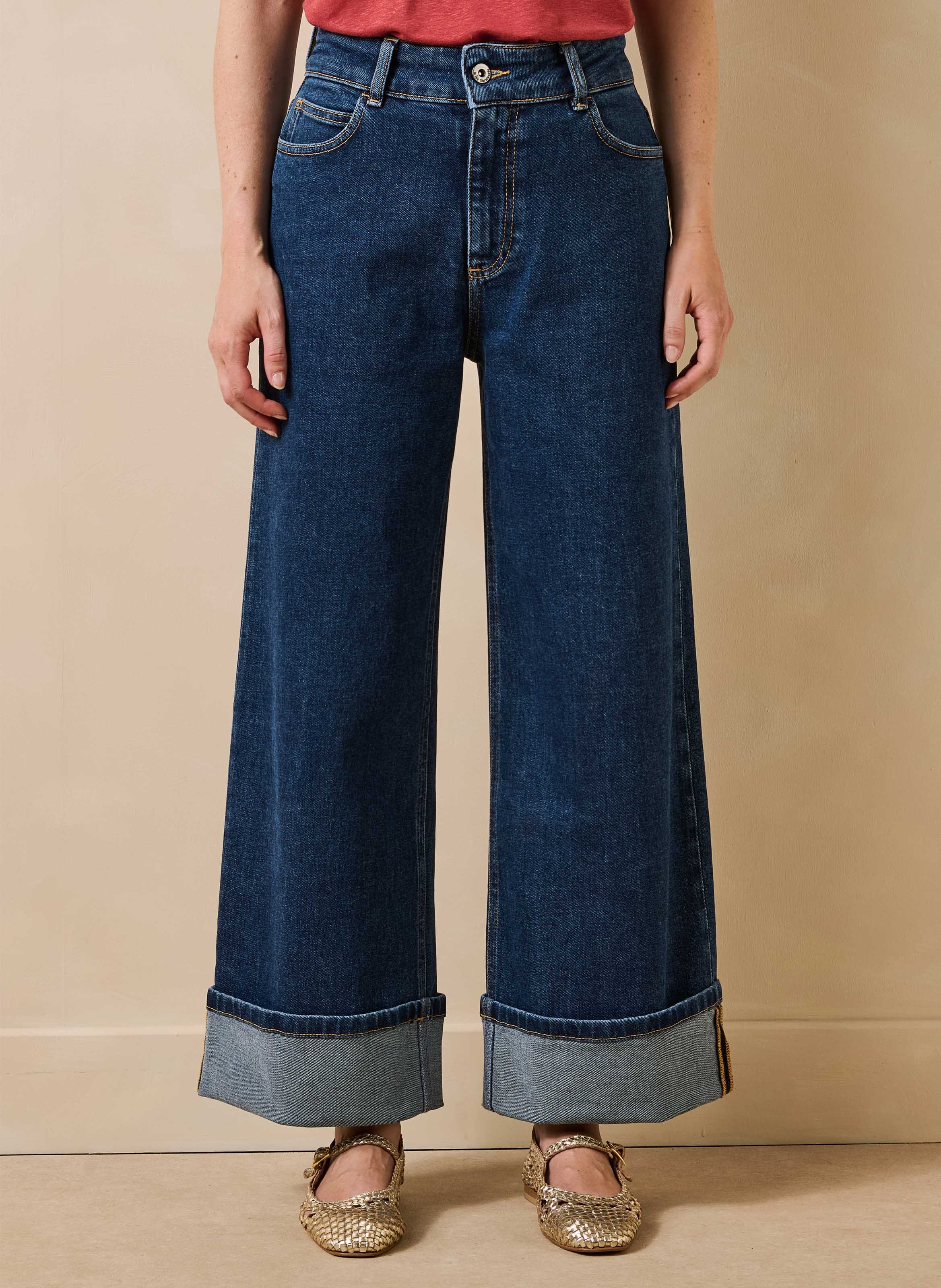 Wijde broek van biologisch katoenmix LA FEE MARABOUTEE Blauw