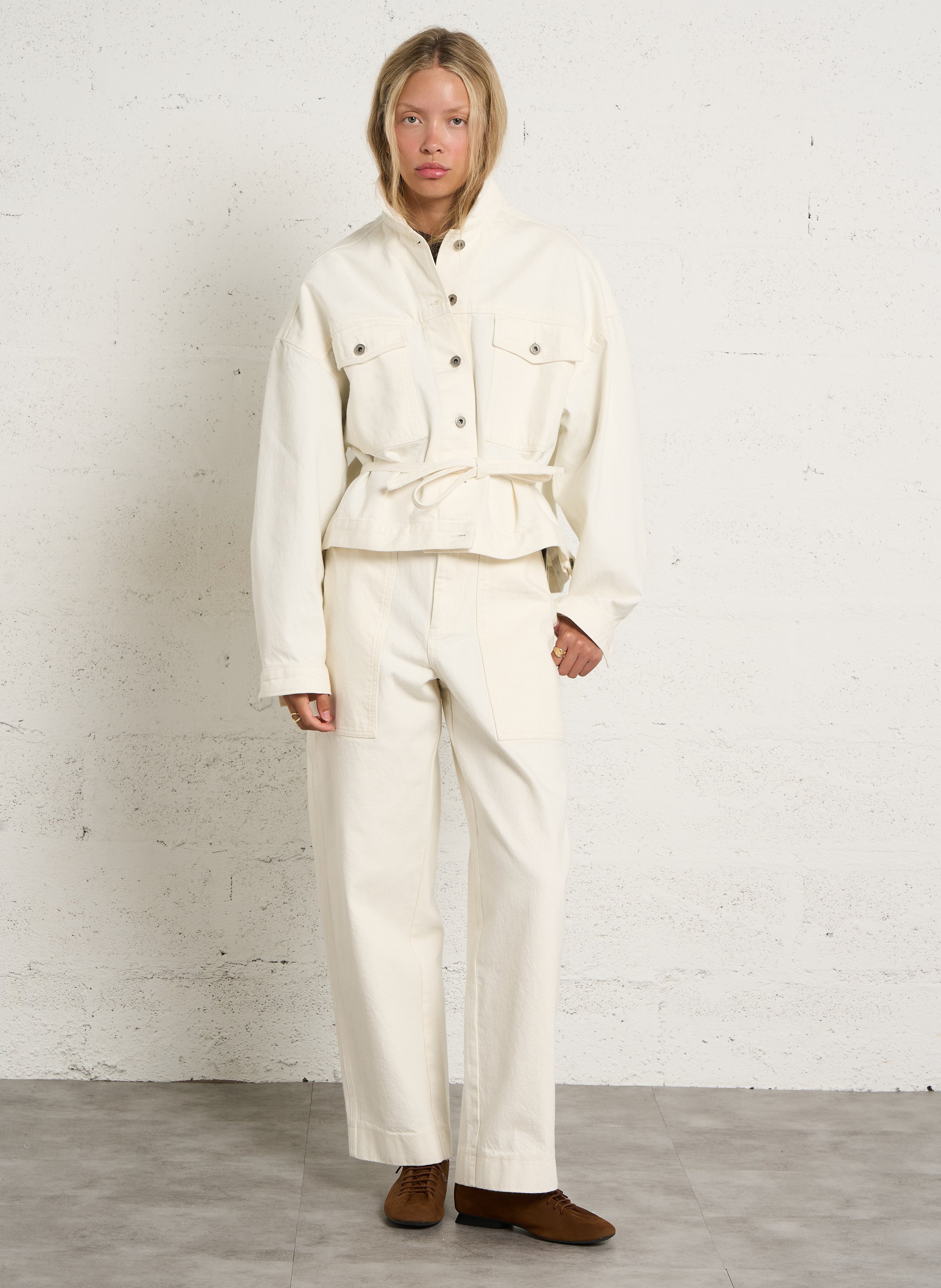 Veste denim oversize en coton bio SOEUR Beige