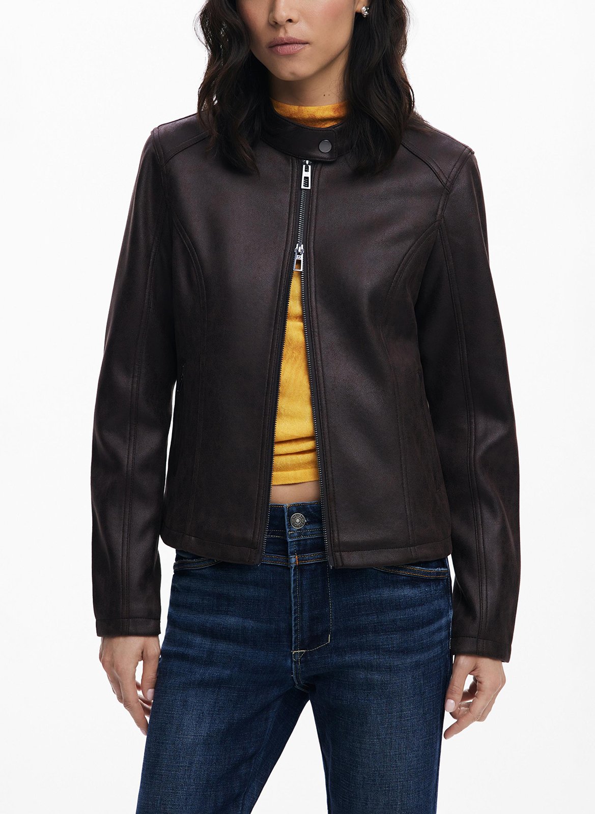 Veste col rond effet cuir DESIGUAL Marron