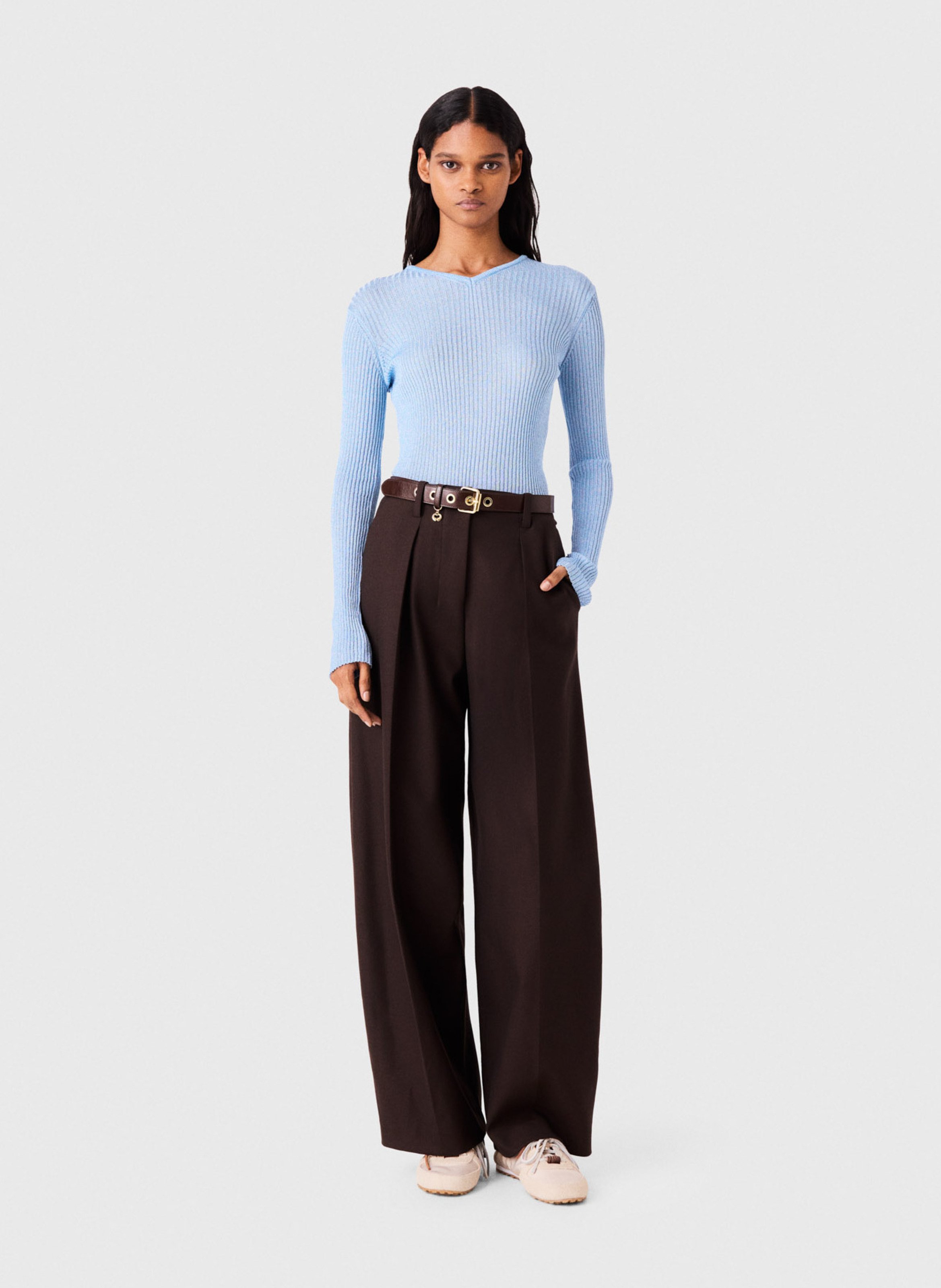 Slim-fit trui met fijn geribbelde breiwerk MAJE Blauw