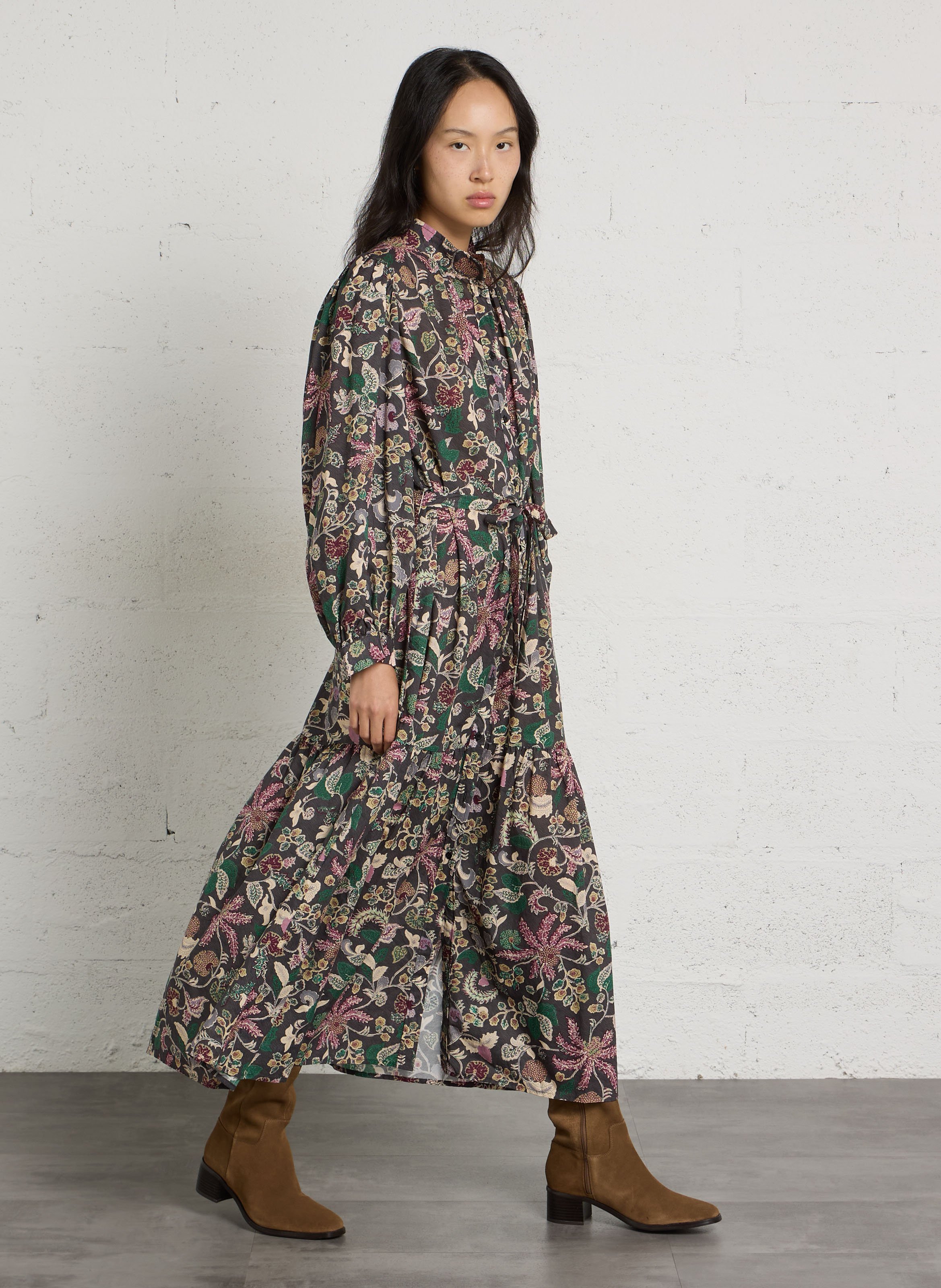 Maxikleid aus Baumwolle mit Rundhalsausschnitt THE KORNER Schwarz