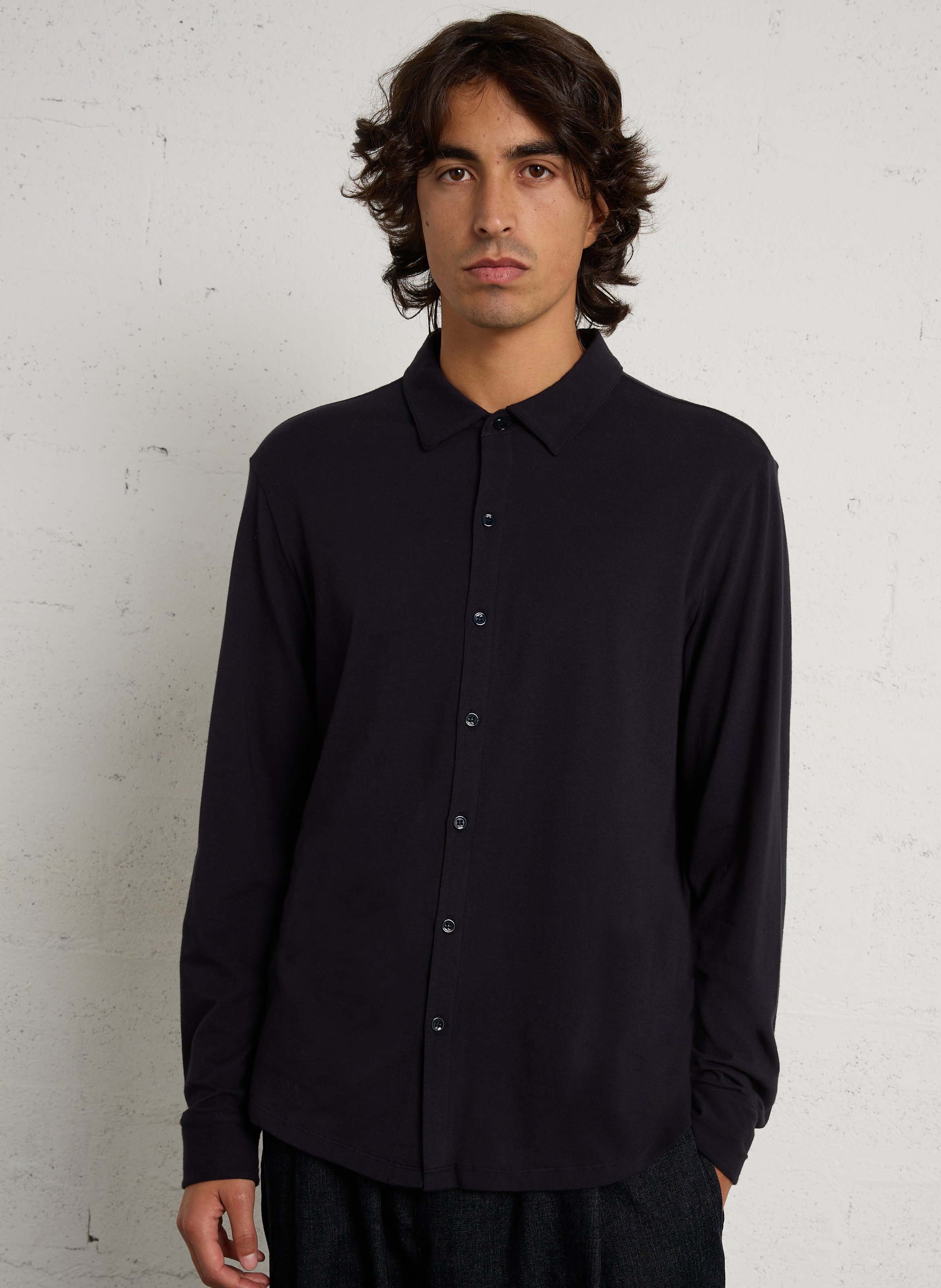 Chemise droite douce unie MAJESTIC FILATURES Bleu