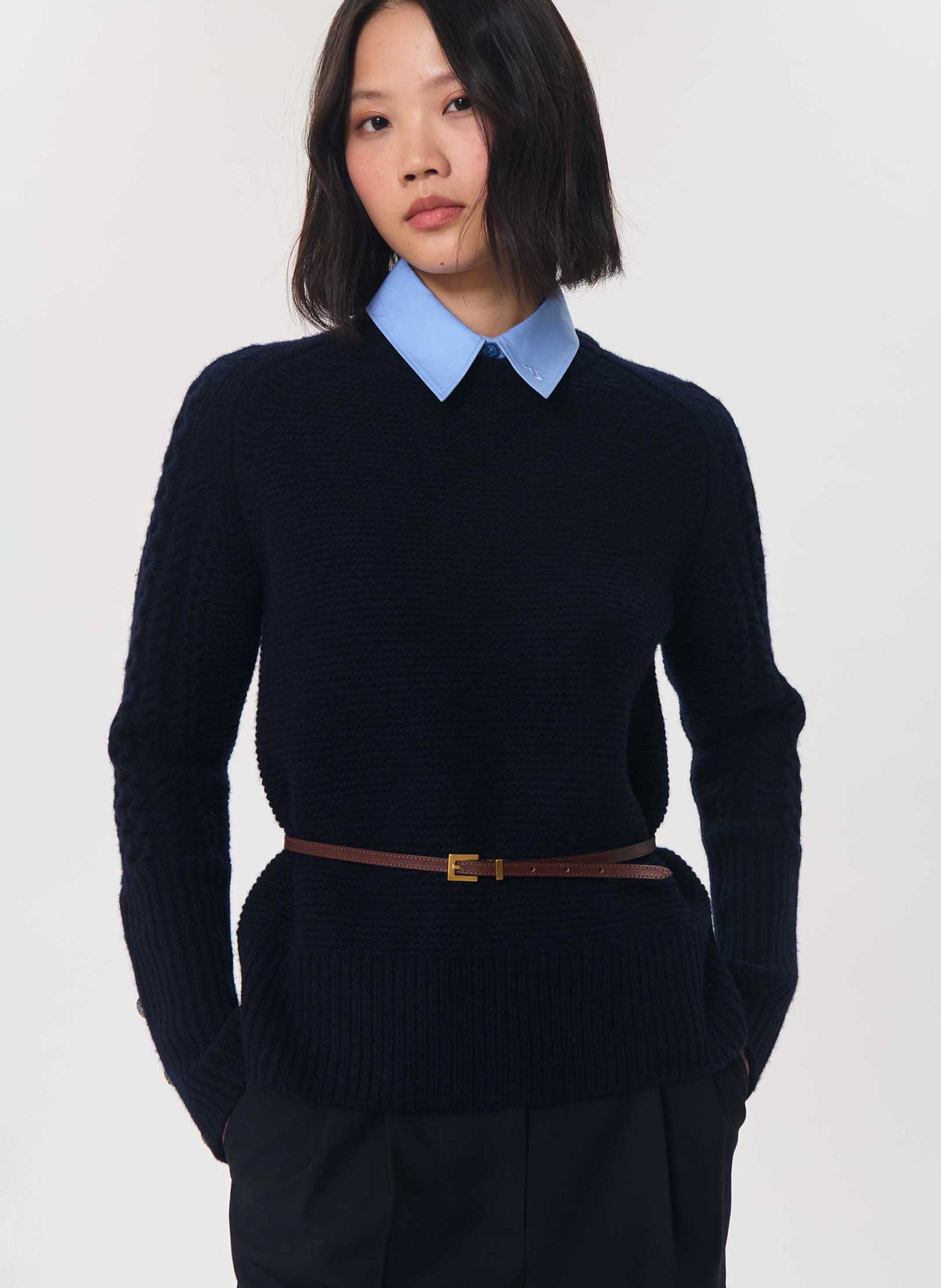 Straight round-neck wool jumper TARA JARMON Blue