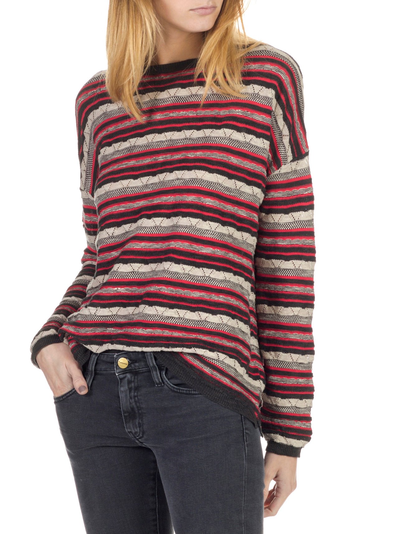 Qero striped cotton and linen round-neck sweater SWILDENS Black