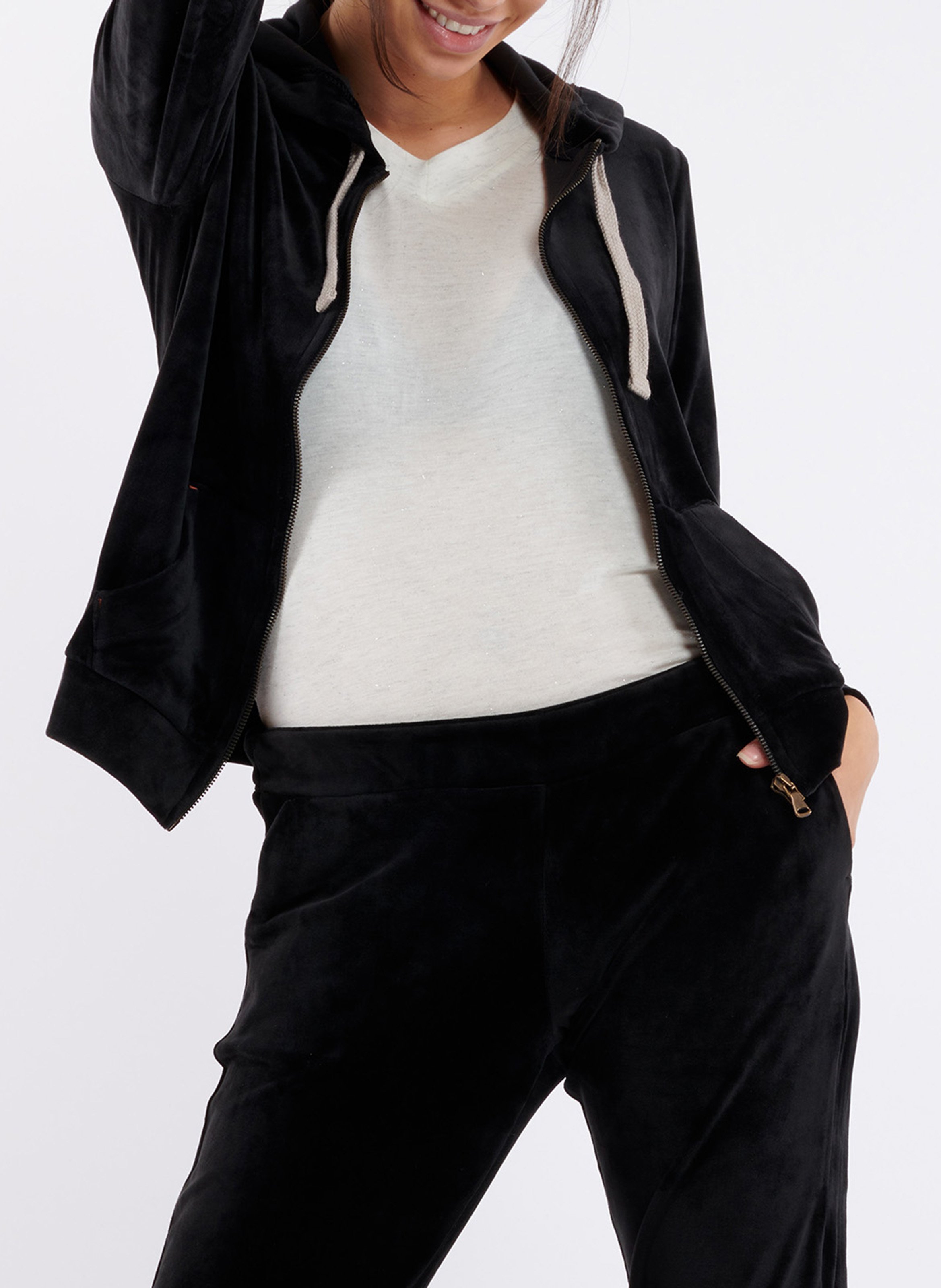 Straight velvet cardigan with hood BANANA MOON Black