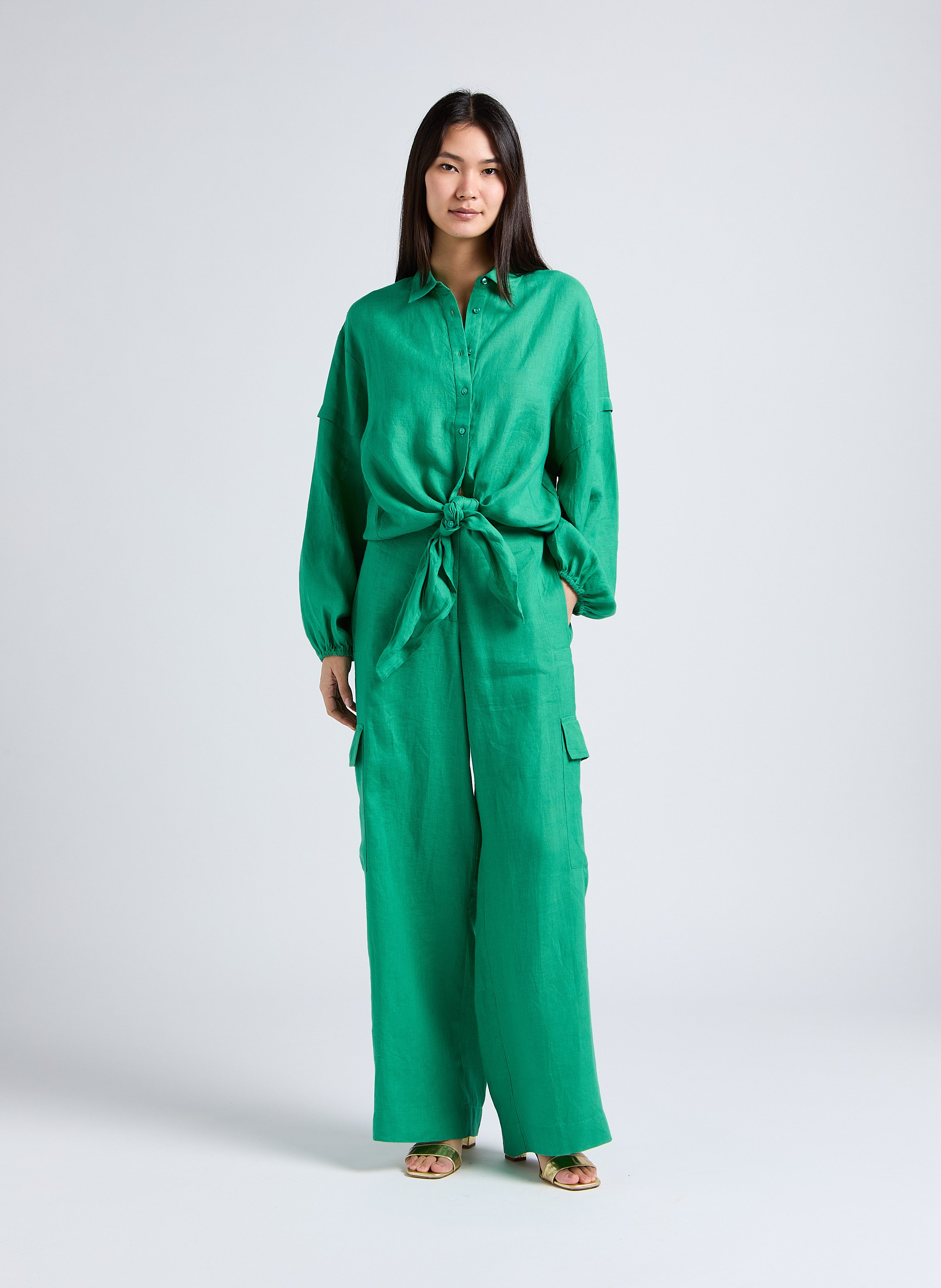 Loose-fit linen shirt Green