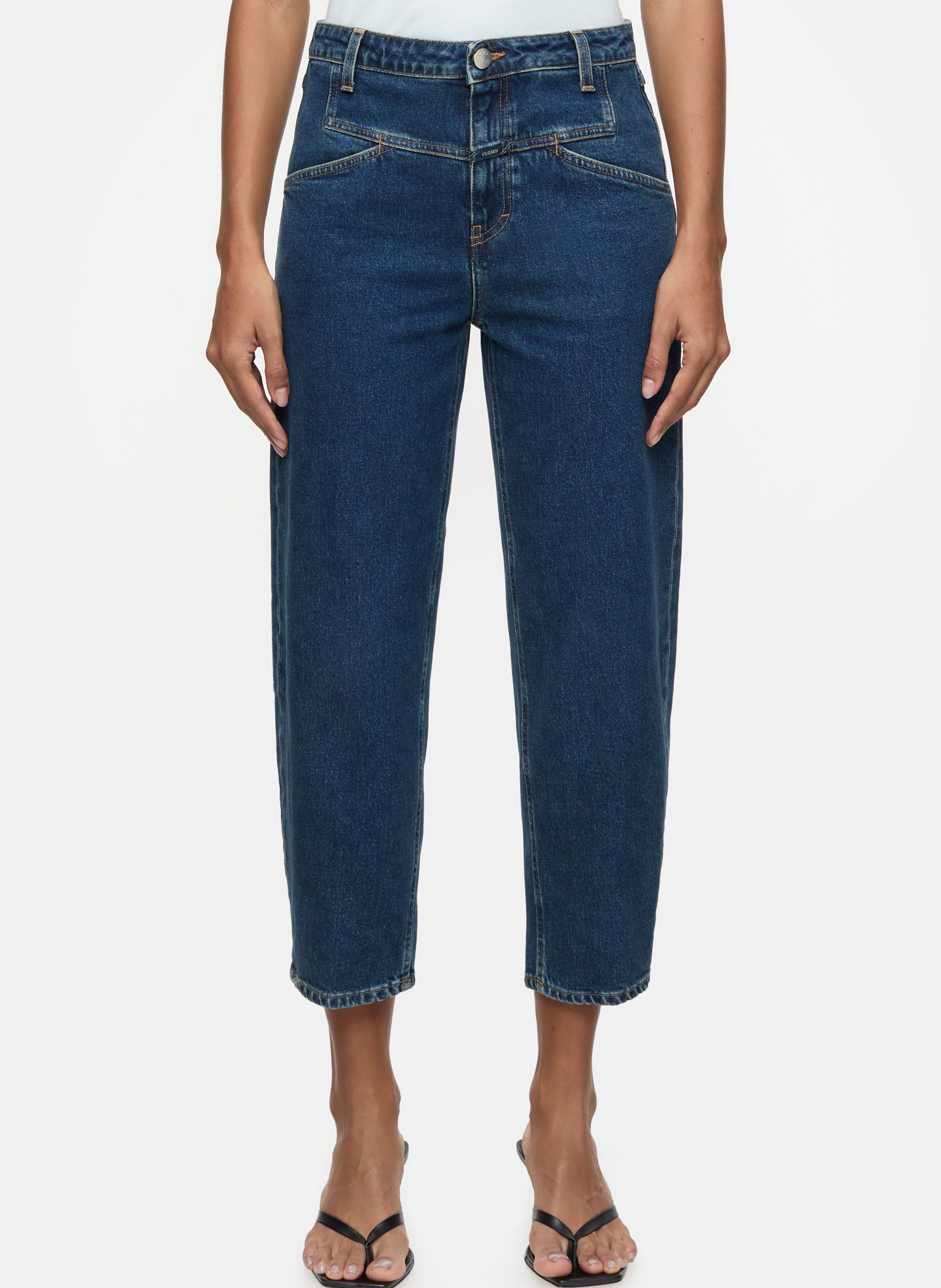 Jean mom en coton stretch Bleu