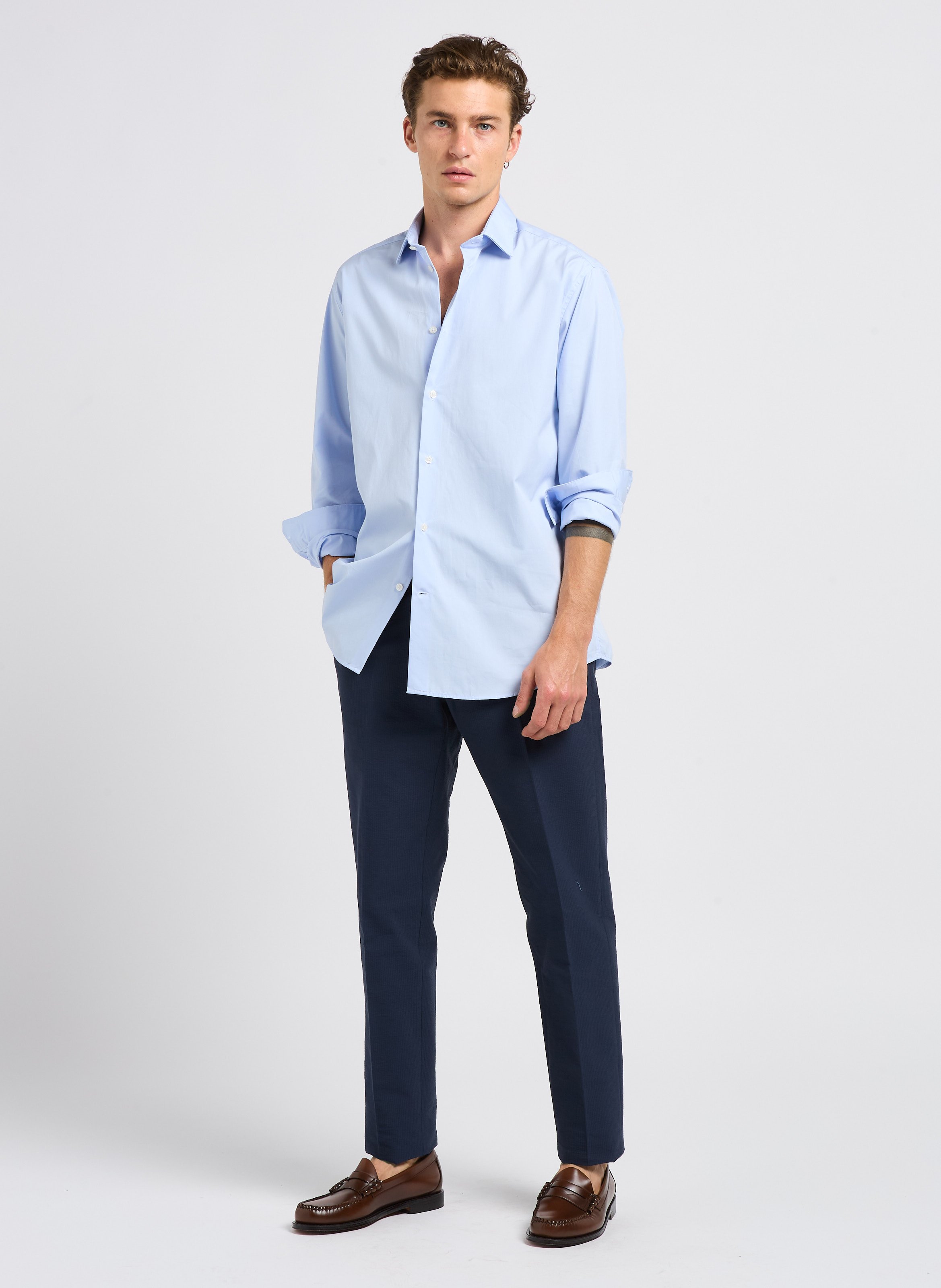 Straight cotton shirt with classic collar AU PRINTEMPS PARIS Blue