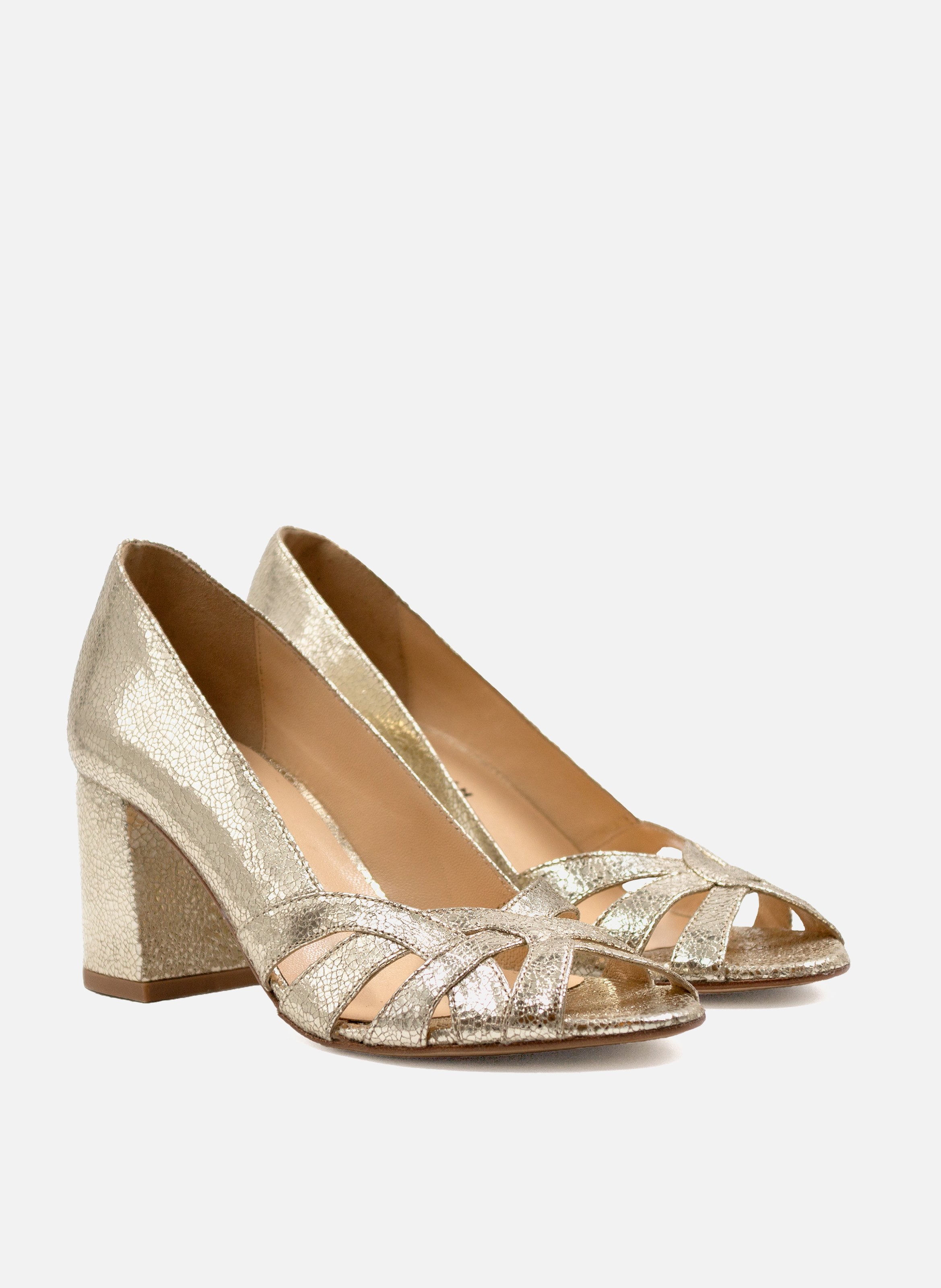 Metallic Leather Cut-out Pumps JULES & JENN Golden