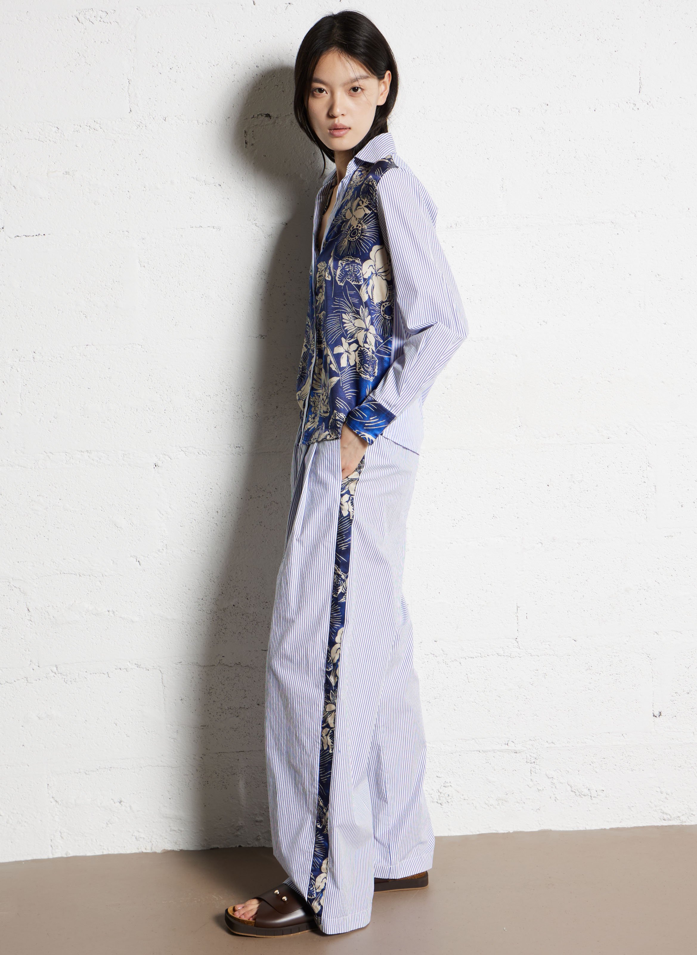 Pantalon évasé en coton Bleu