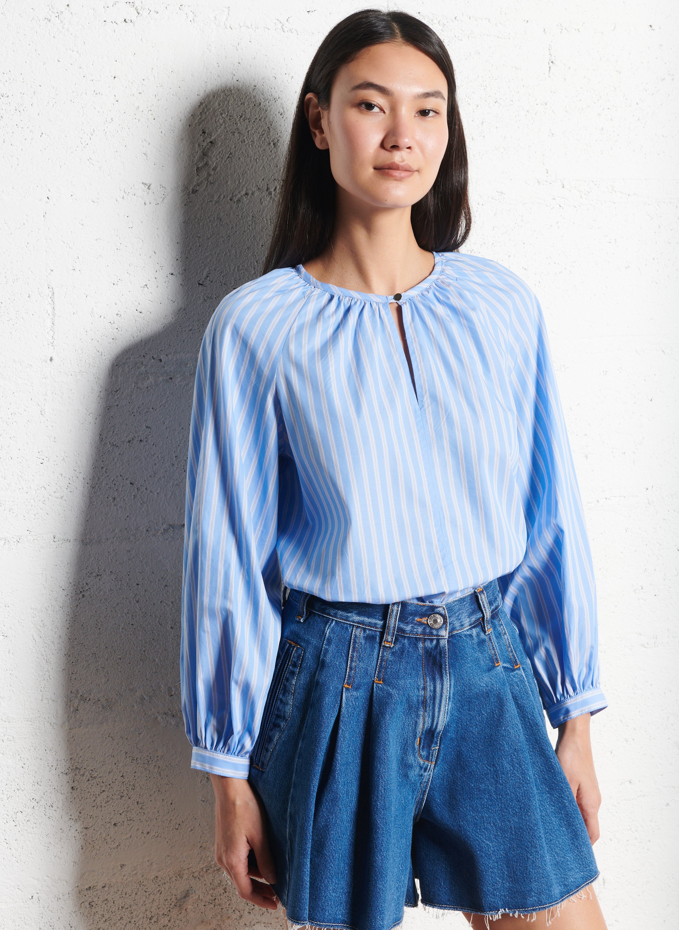 Round-neck cotton blouse BELLEPIECE Blue