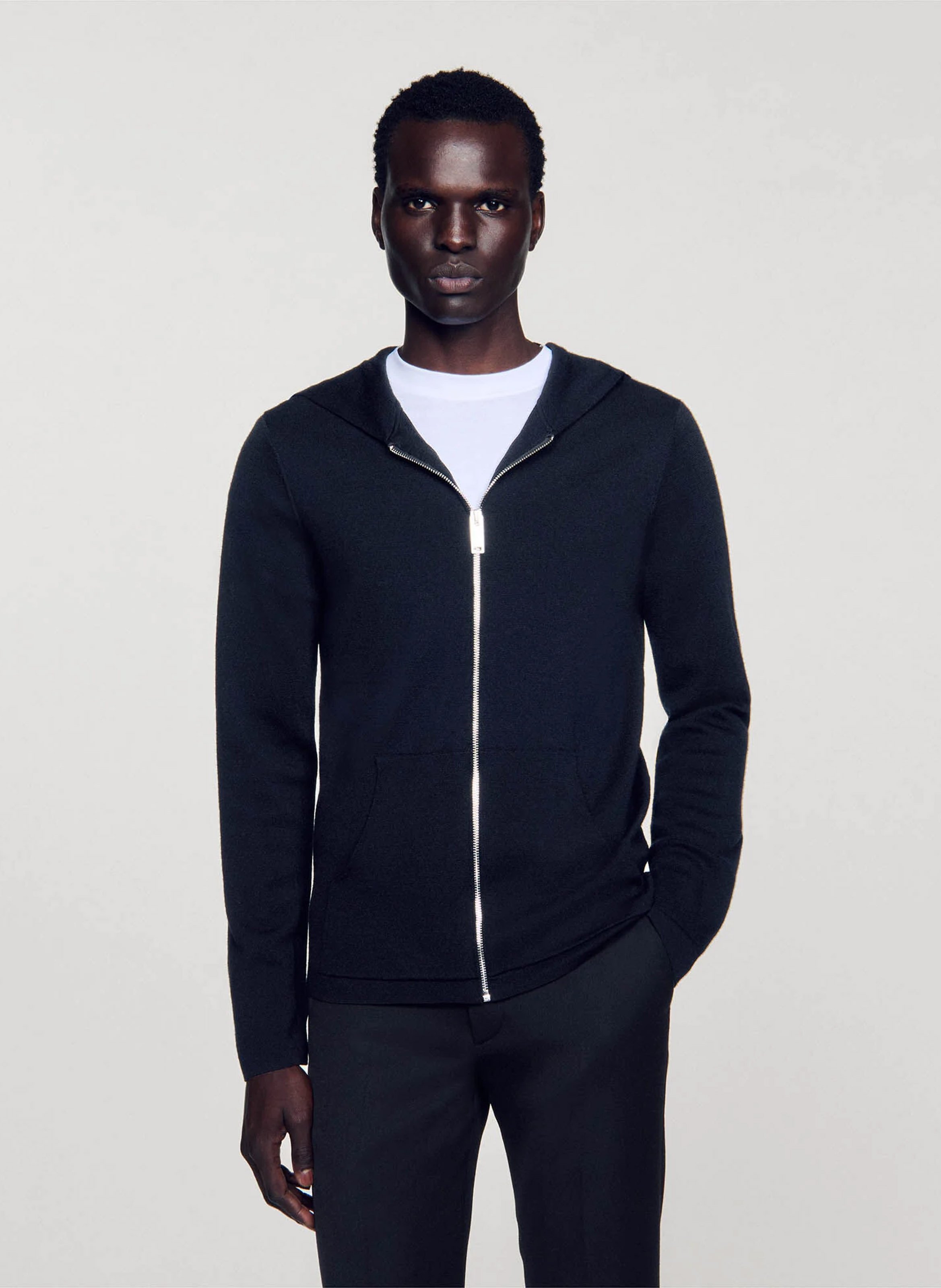Gilet regular-fit  à capuche zippé en laine SANDRO