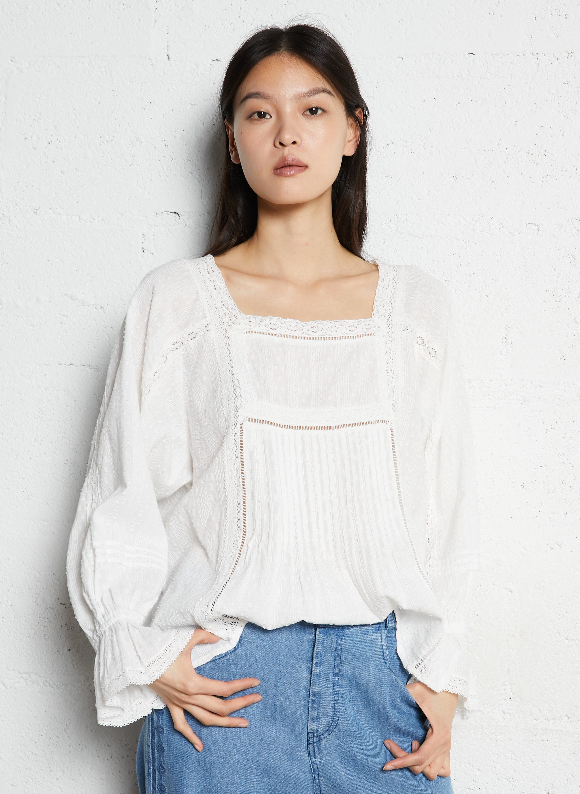 Square neck cotton blouse LOUISE MISHA White