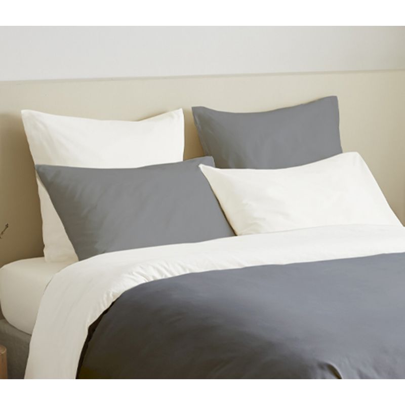 Complete set of 6 pieces anthracite/white reversible duvet cover for a 160 x 200 cm bed COTON PUR White