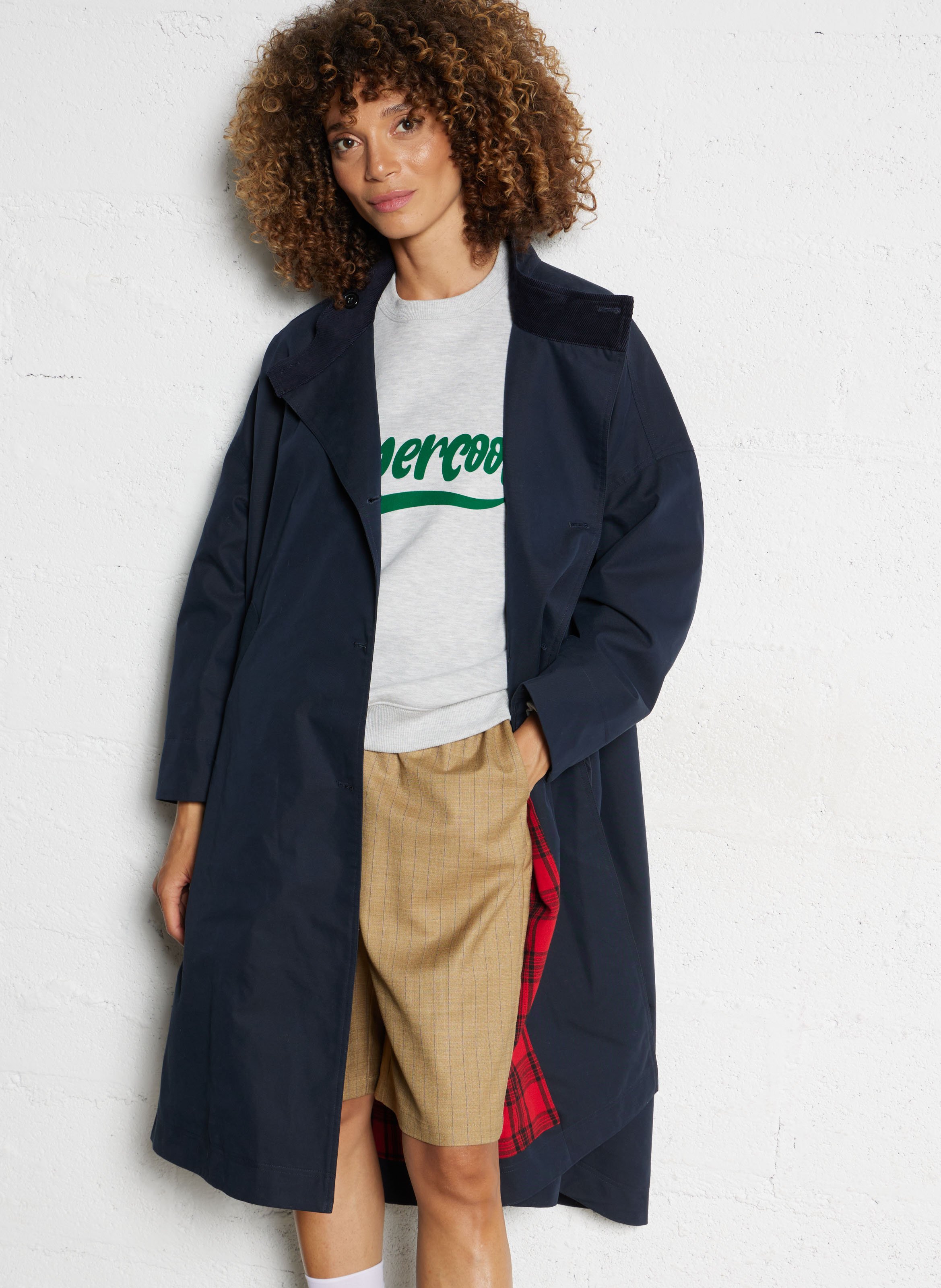 Long manteau col rond en coton mélangé BELLEROSE Bleu