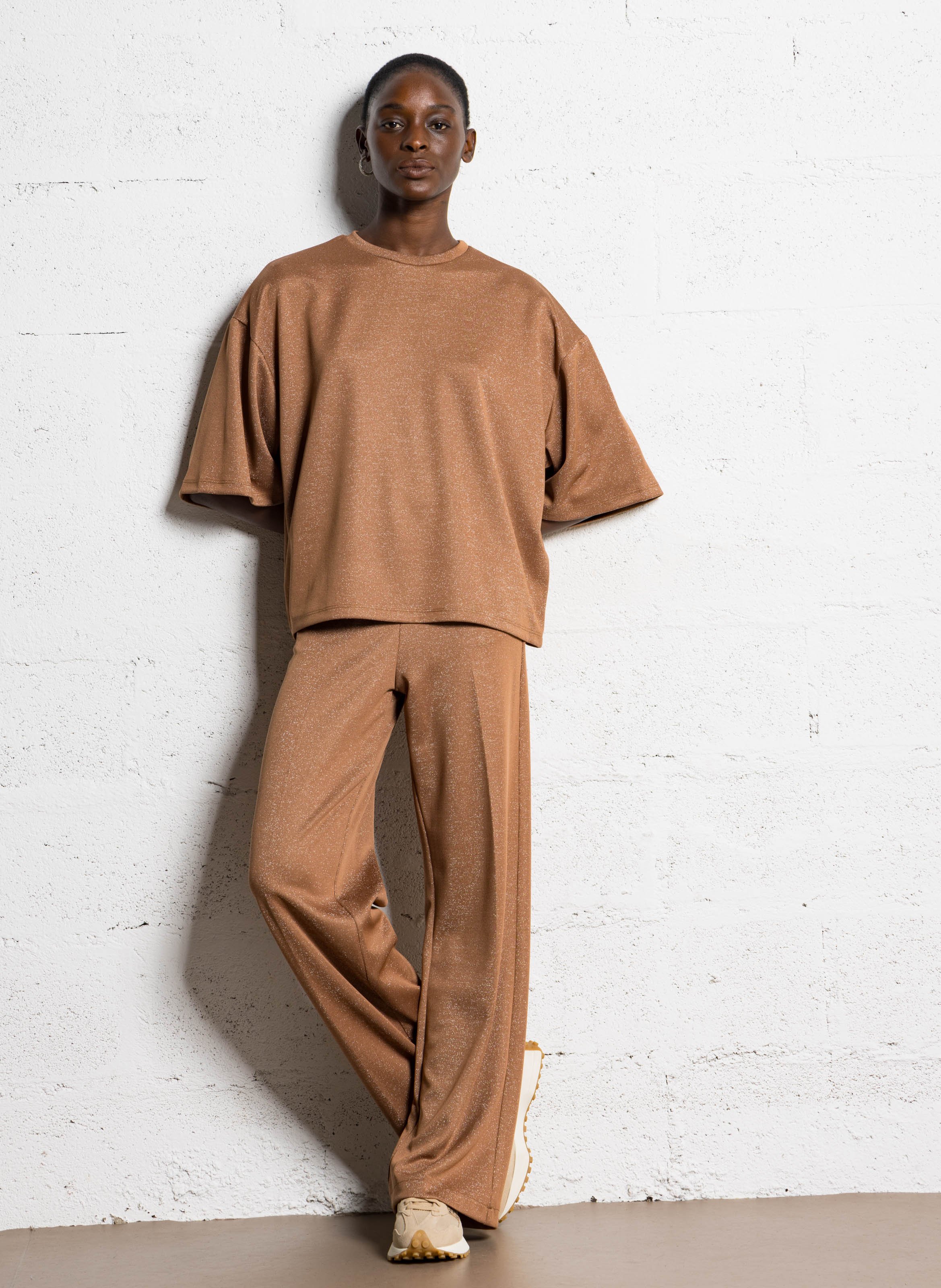 Pantalon droit métallisé IMPERIAL Marron