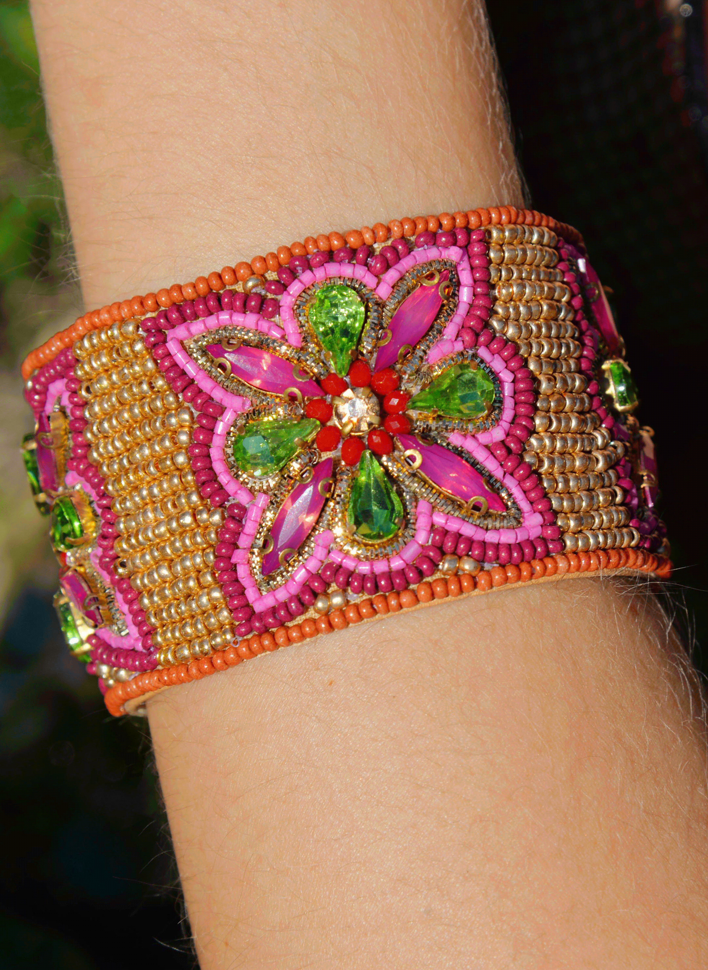 Adjustable woven bead cuff bracelet HIPANEMA Pink
