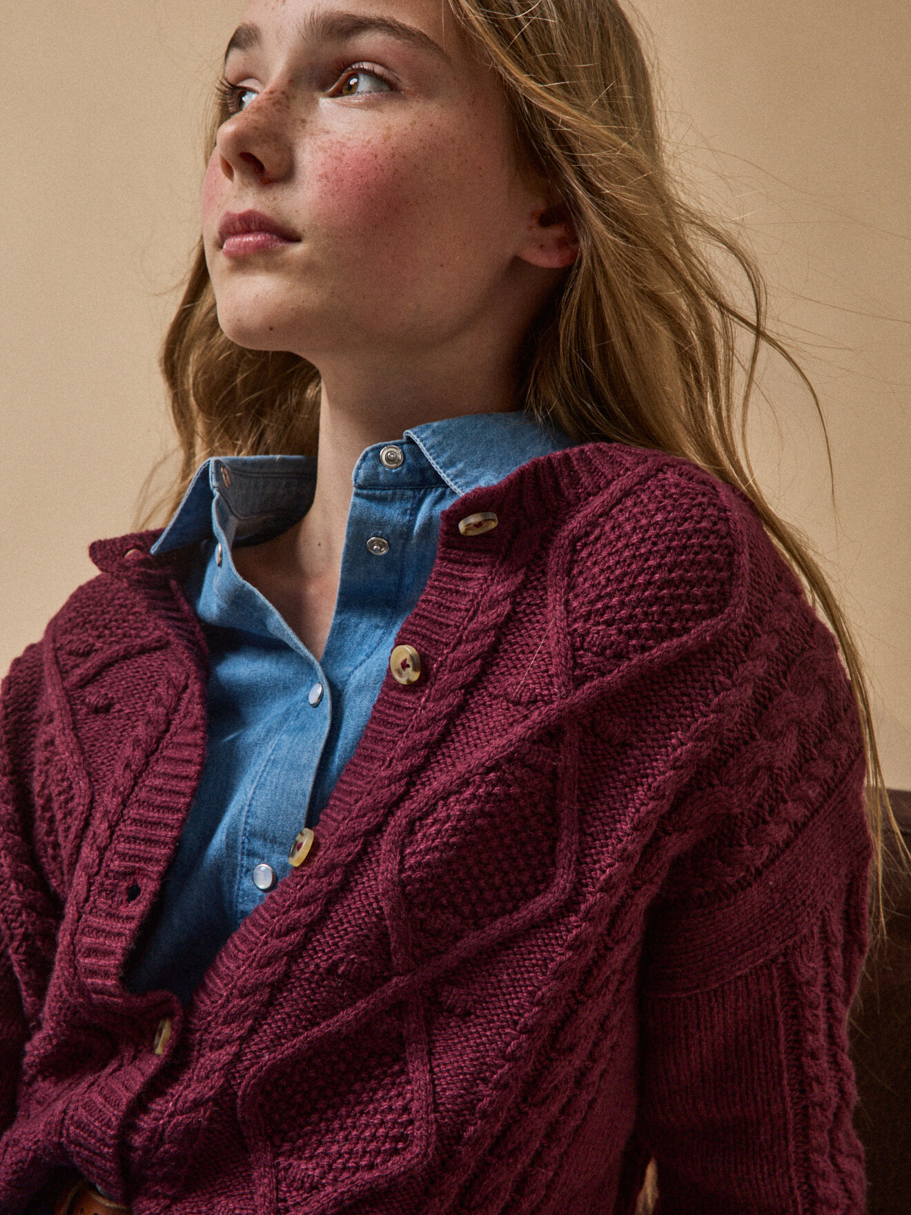 Cable knit wool cardigan CYRILLUS Red