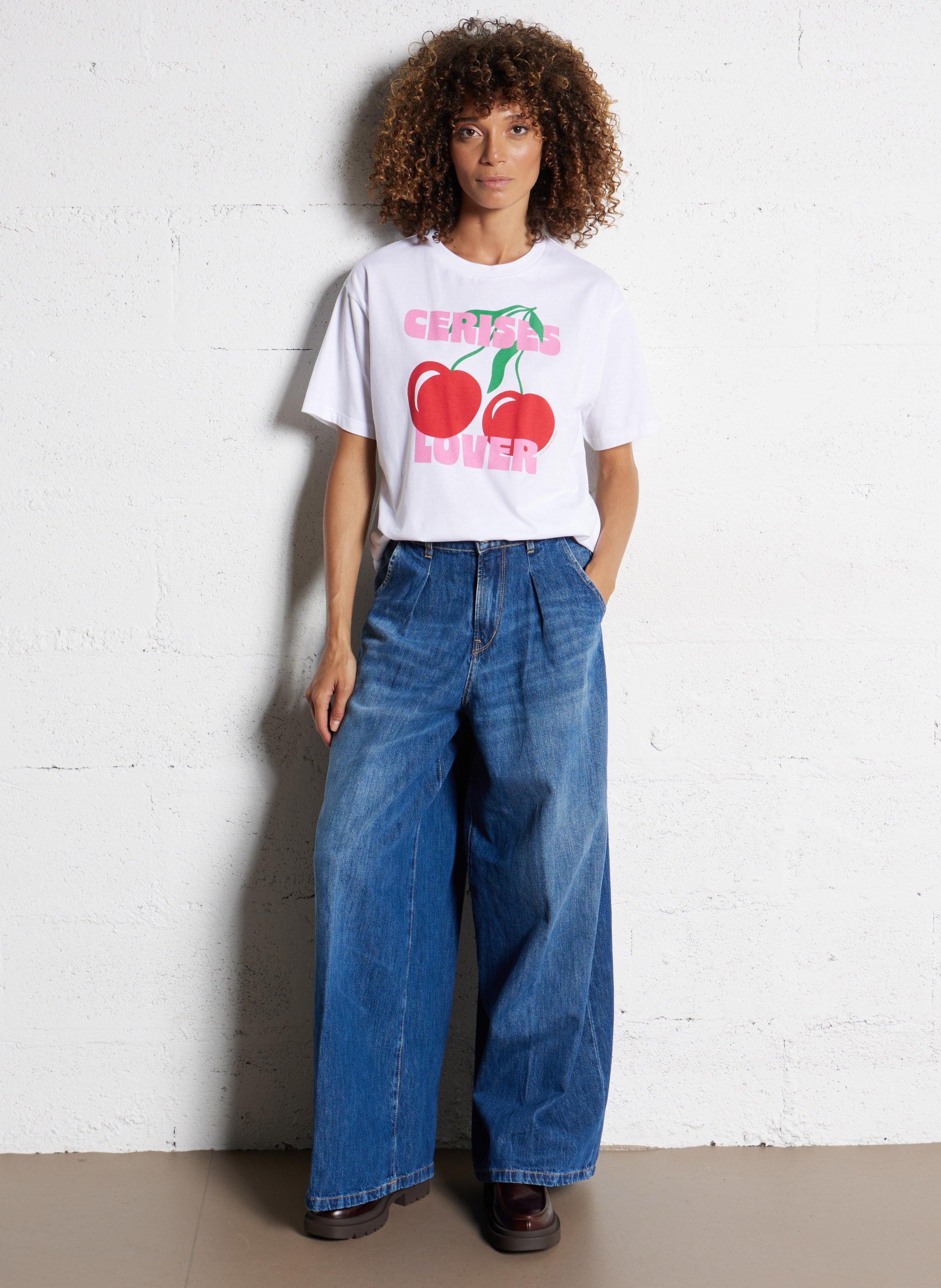 Jean large en coton LE TEMPS DES CERISES Bleu