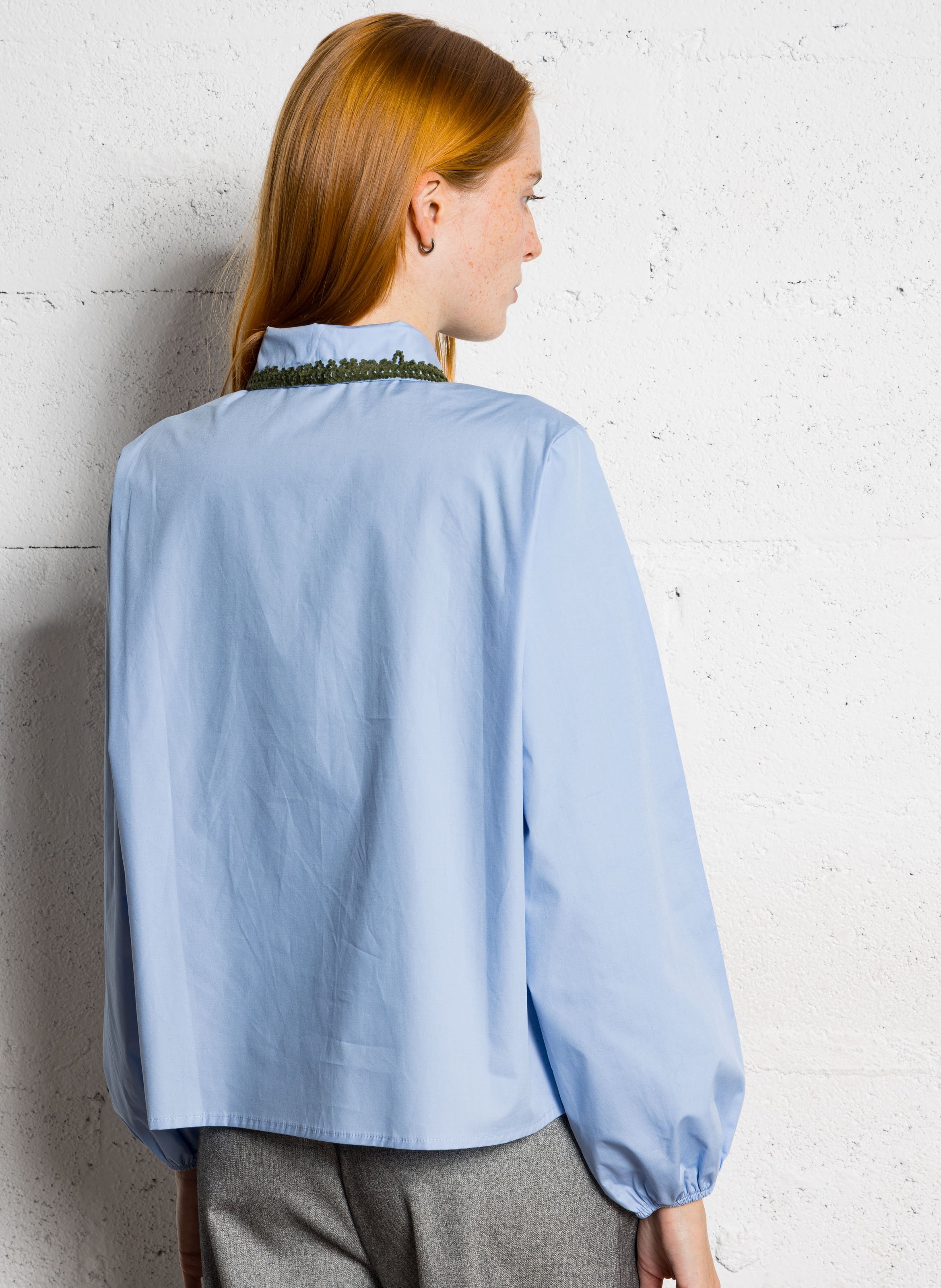 Chemise col claudine en coton DR BLOOM Bleu