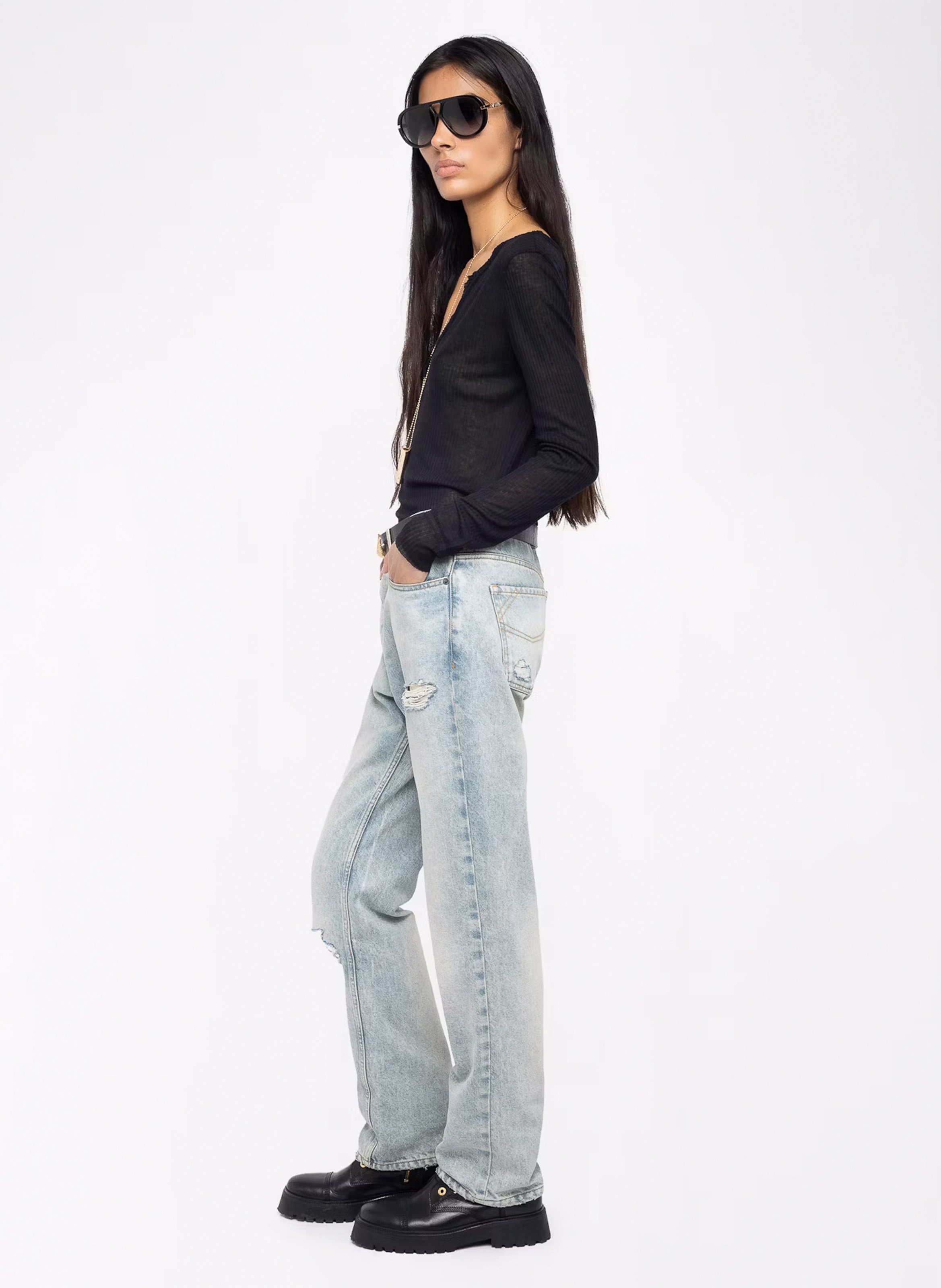 Straight-cut cotton top with henley collar ZADIG&VOLTAIRE Black