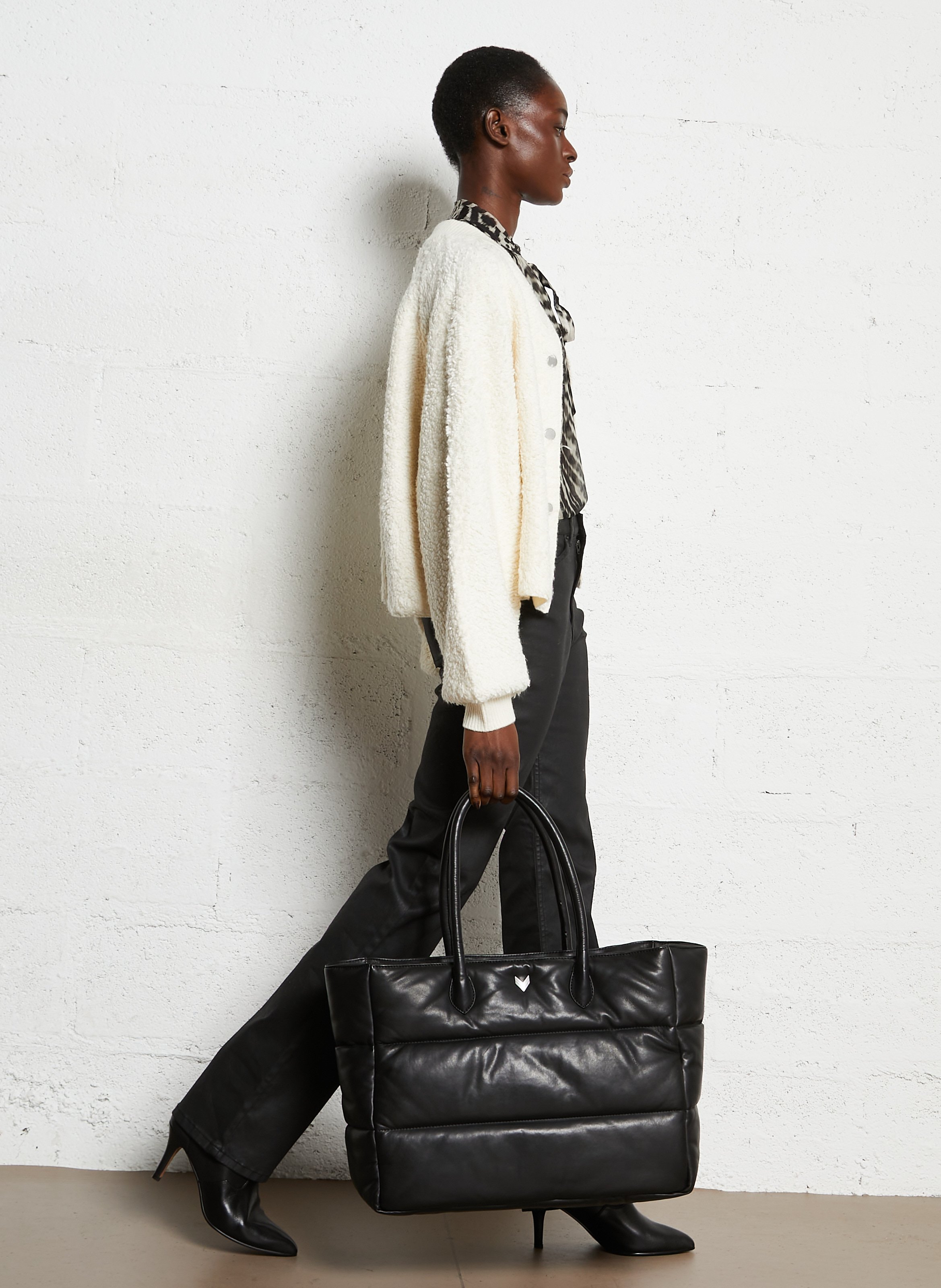 Quilted leather tote bag IKKS Black