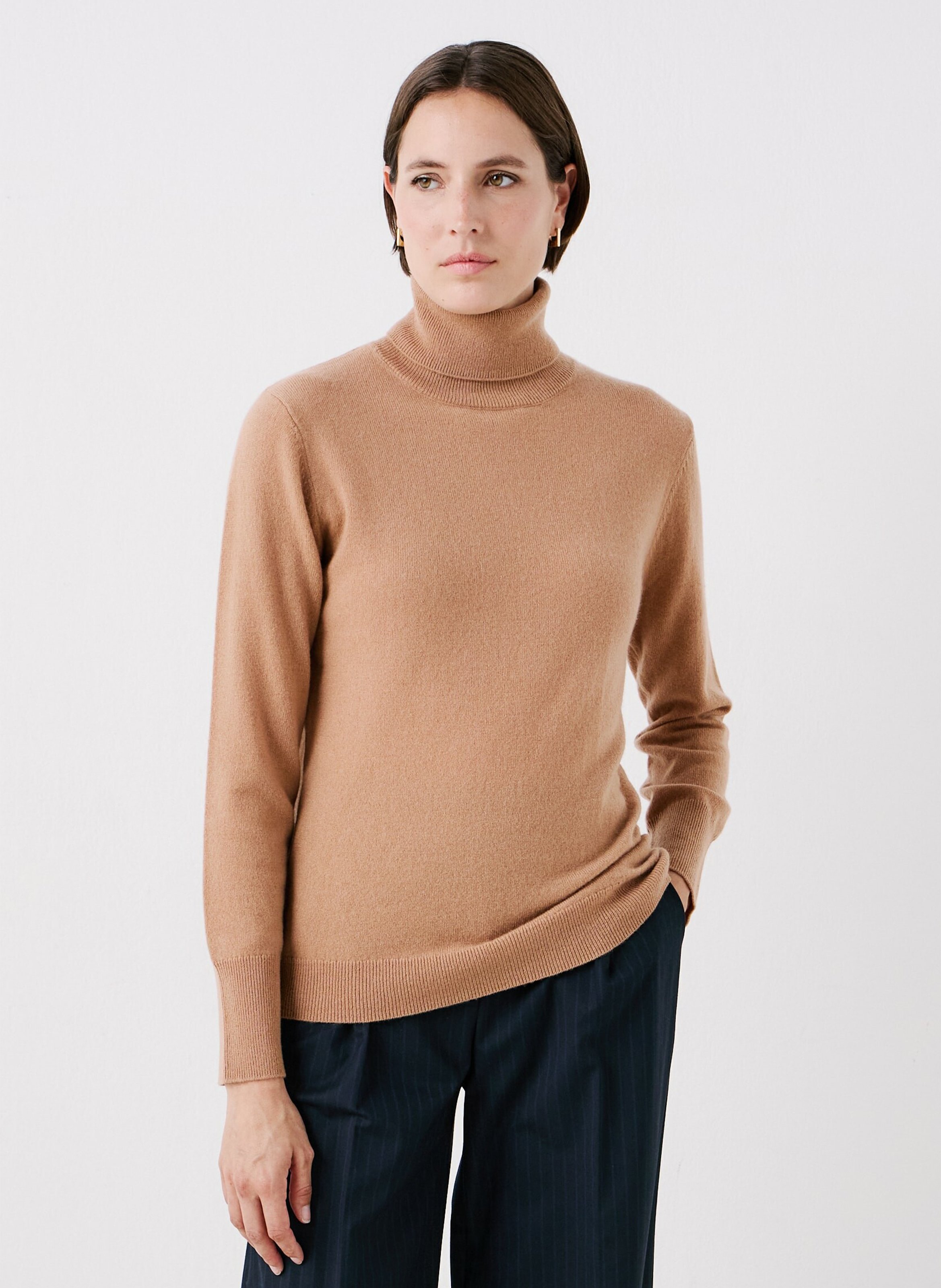 Cashmere straight-cut turtleneck sweater CAROLL Brown