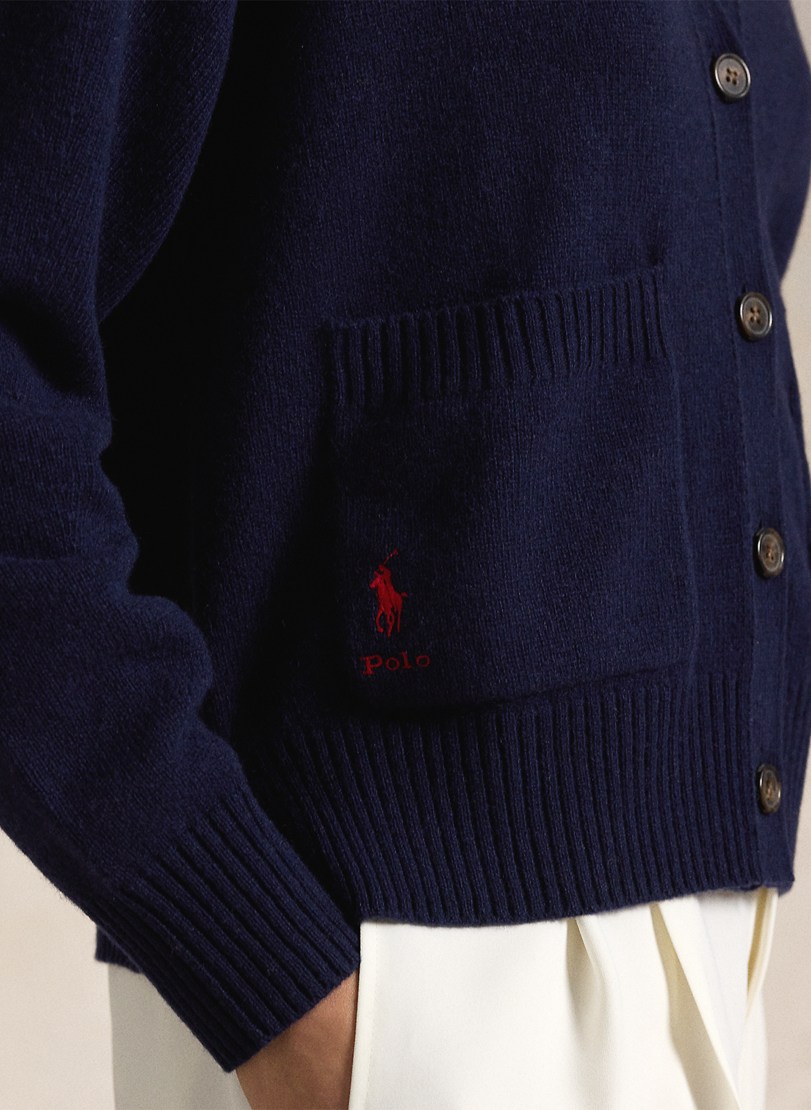 Gilet droit col V en laine et cachemire mélangé POLO RALPH LAUREN Bleu