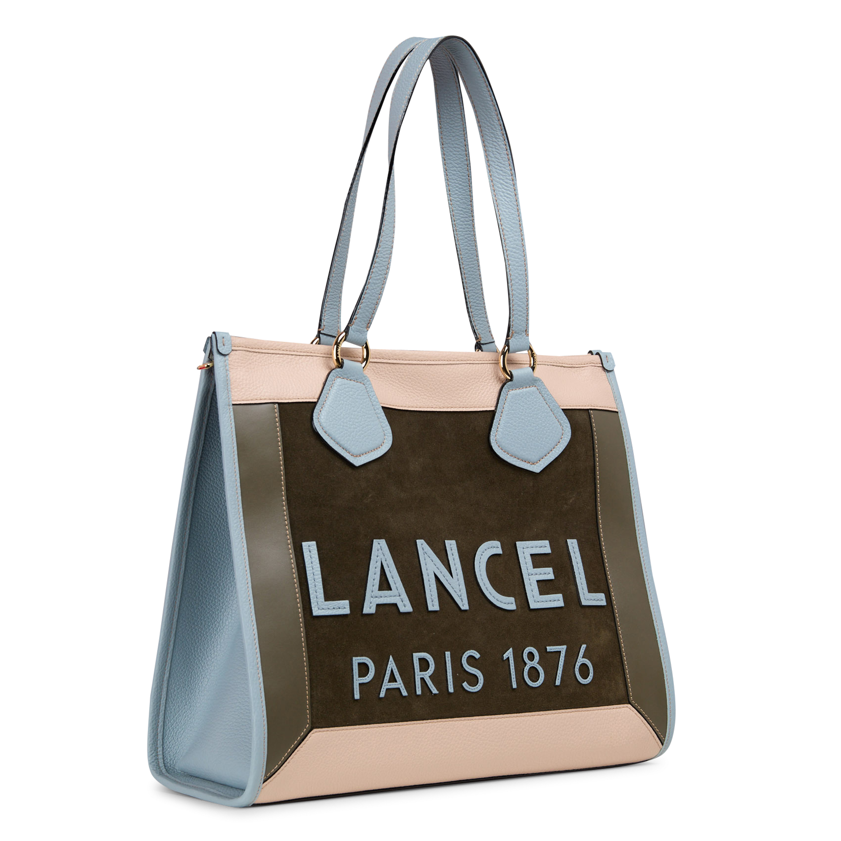 Leather clutch bag LANCEL Khaki