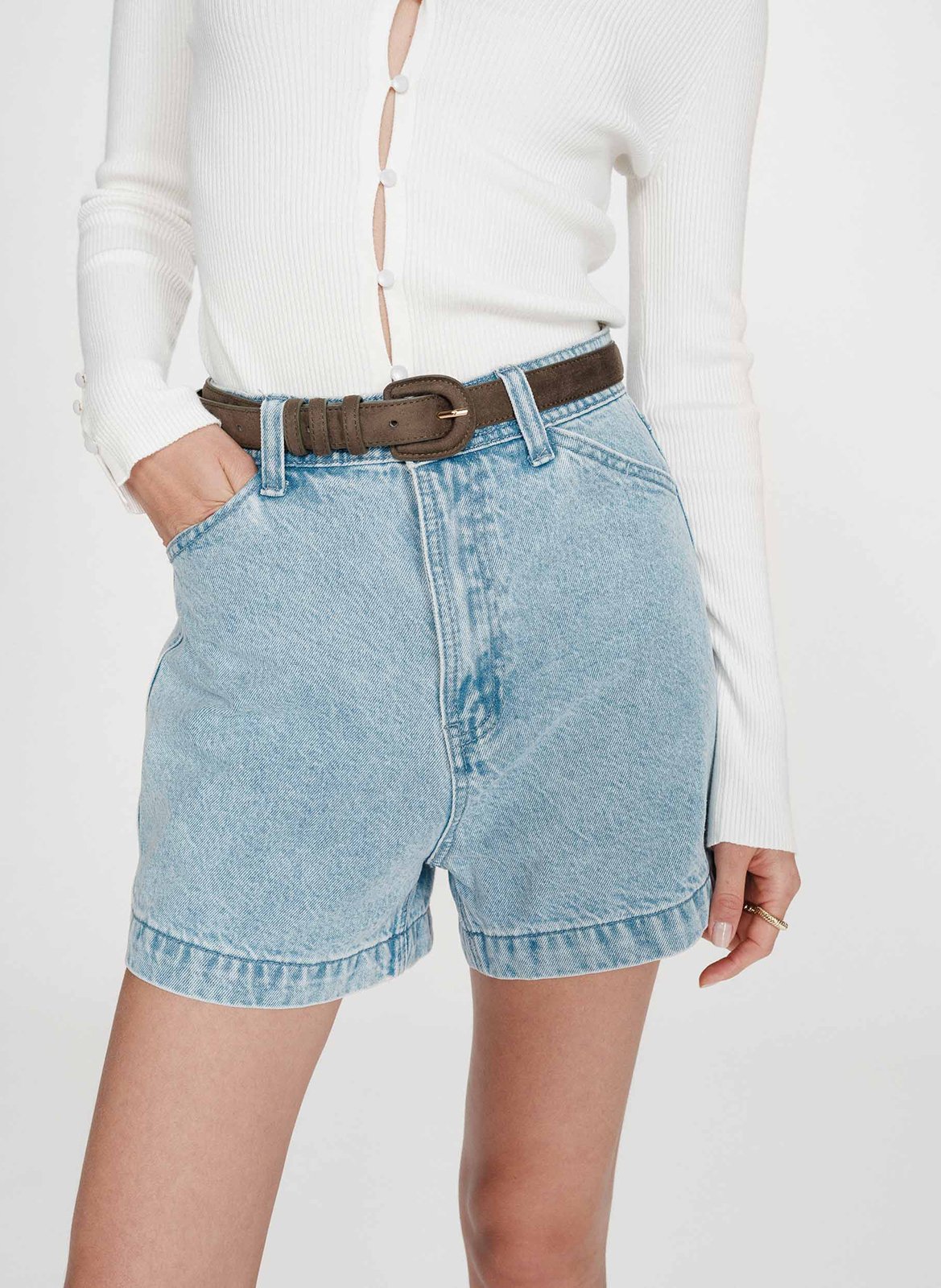 Short taille haute en denim uni GRACE ET MILA Bleu