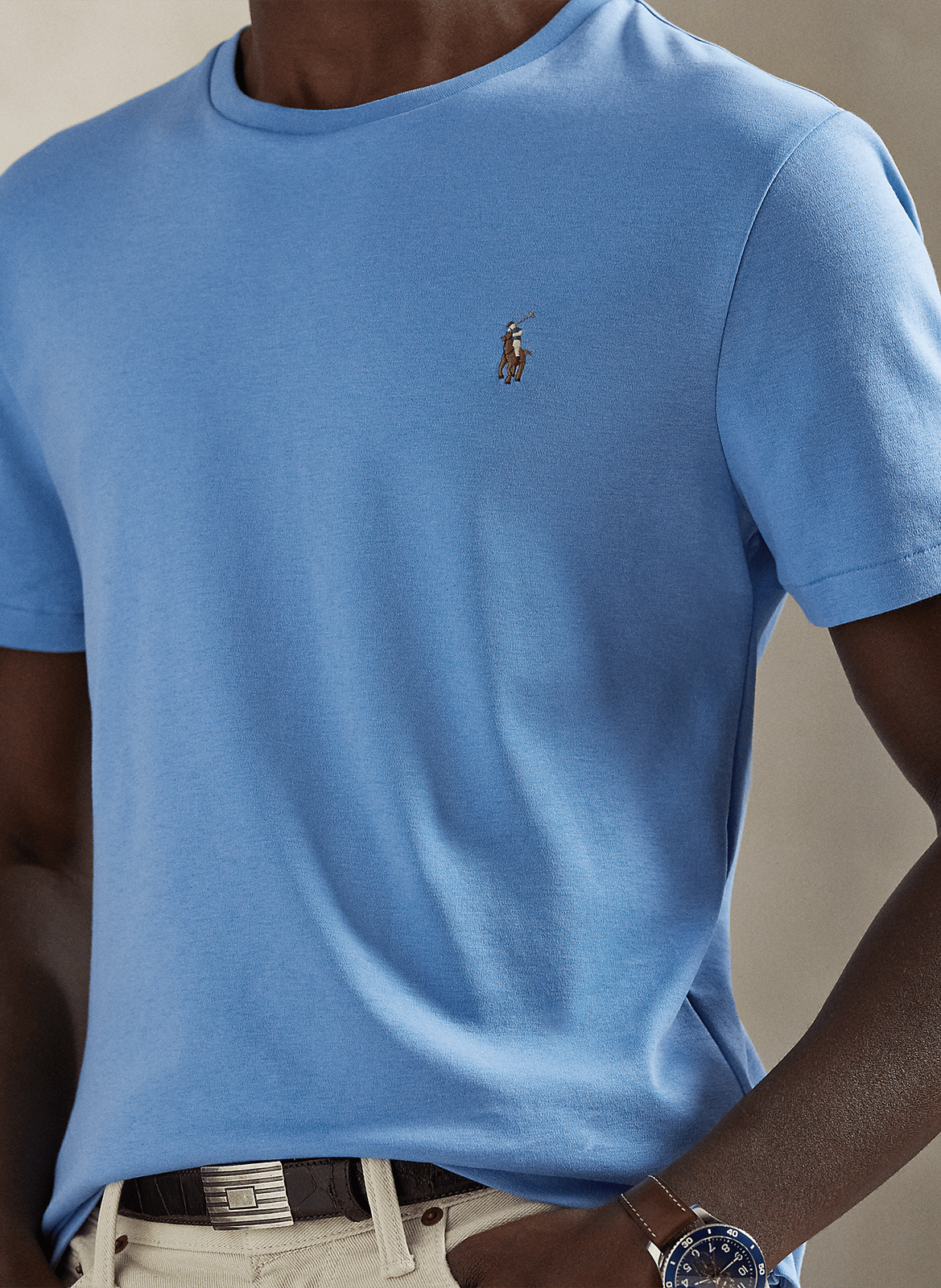 Round-neck slim-fit pima cotton T-shirt with Pony Player POLO RALPH LAUREN Blue